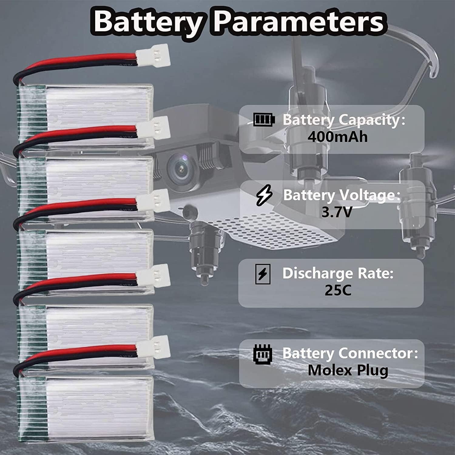 RoaringTop 5 Batteries Lipo 3.7V 400mAh 25C + Chargeur 5 En 1 – Pour Drones SYMA Q11 H99W H31 H6C H98, TR-C385, TR-P51, AT-96 – Molex