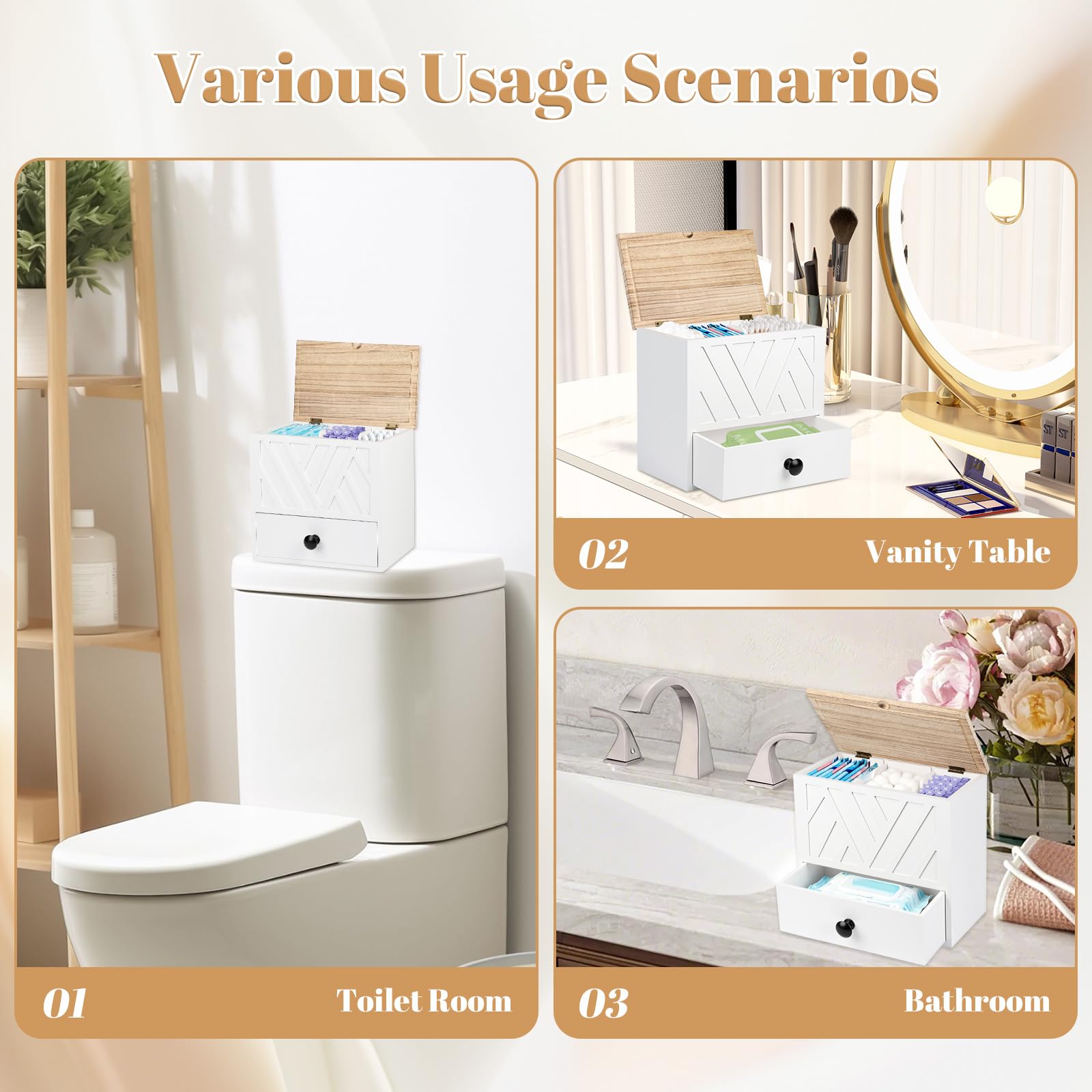 3 Compartiments Boite Rangement Serviette Hygiénique, Boite Rangement Tampon Sanitary Pad Storage Box avec Couvercle, Boîte de Rangement pour Tampons pour Salles de Bains, Salons et Bureaux (Blanc-1)