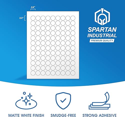 Miniatura 2 de Spartan Industrial Etiquetas imprimibles para láser y inyección de tinta, etiquetas adhesivas circulares blancas de 0.75 pulgadas, 100 hojas, 10800