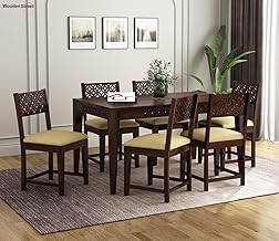 HOWZBOX Solid Wood Dining Table 6 Seater | Six Seater Dinning Table with 6 Chairs for Home | Dining Room Sets for Hotel Restaurants | 6 Seater Dining | Solid Wood Sheesham, Walnut Finish-101