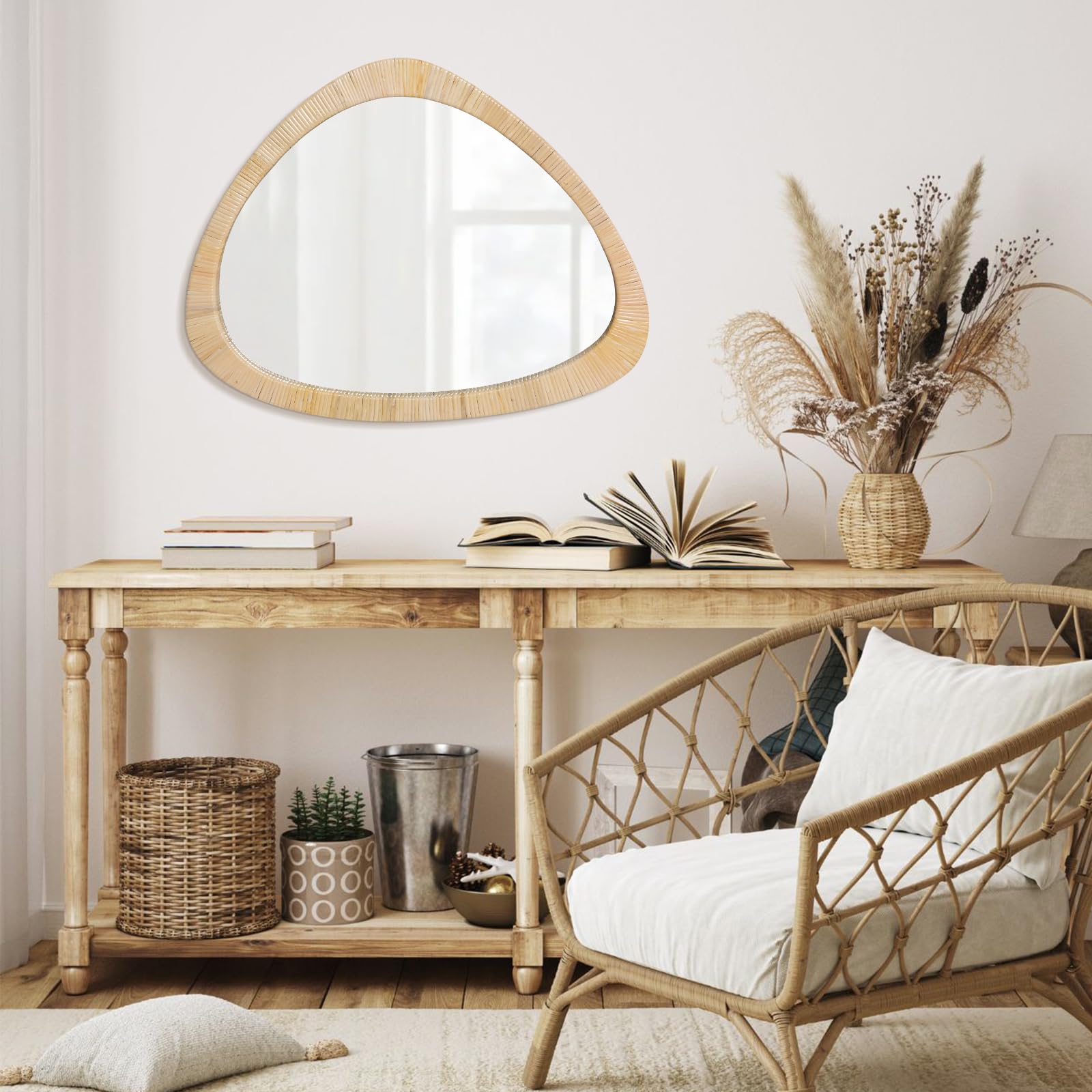 ULIKE Rechteckiger Rattanspiegel, 55.9 X 76.2 Cm – Rustikale Wanddekoration Im Bauernhaus-Stil