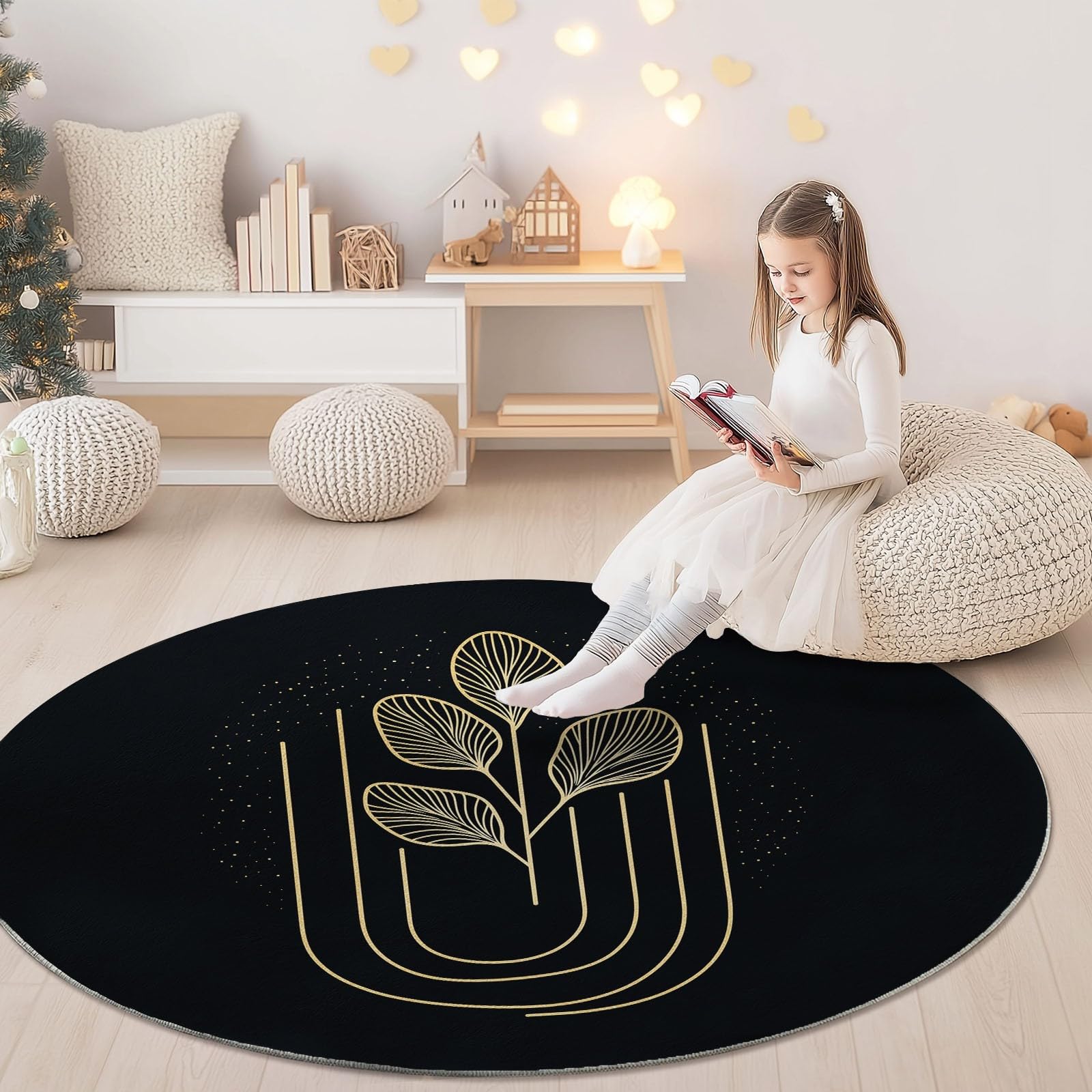 Tappeto rotondo da 120 cm, tappeto moderno antiscivolo, in flanella per interni, lavabile, morbido, per cameretta dei bambini, stanza dei giochi, camera da letto, 120 cm, motivo geometrico astratto