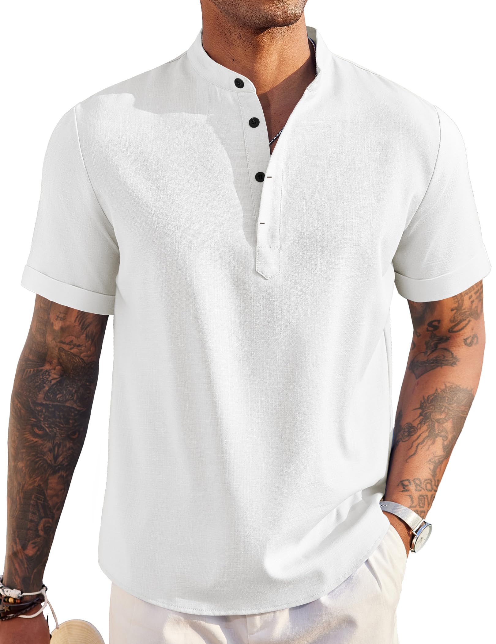COOFANDY Linen Henley