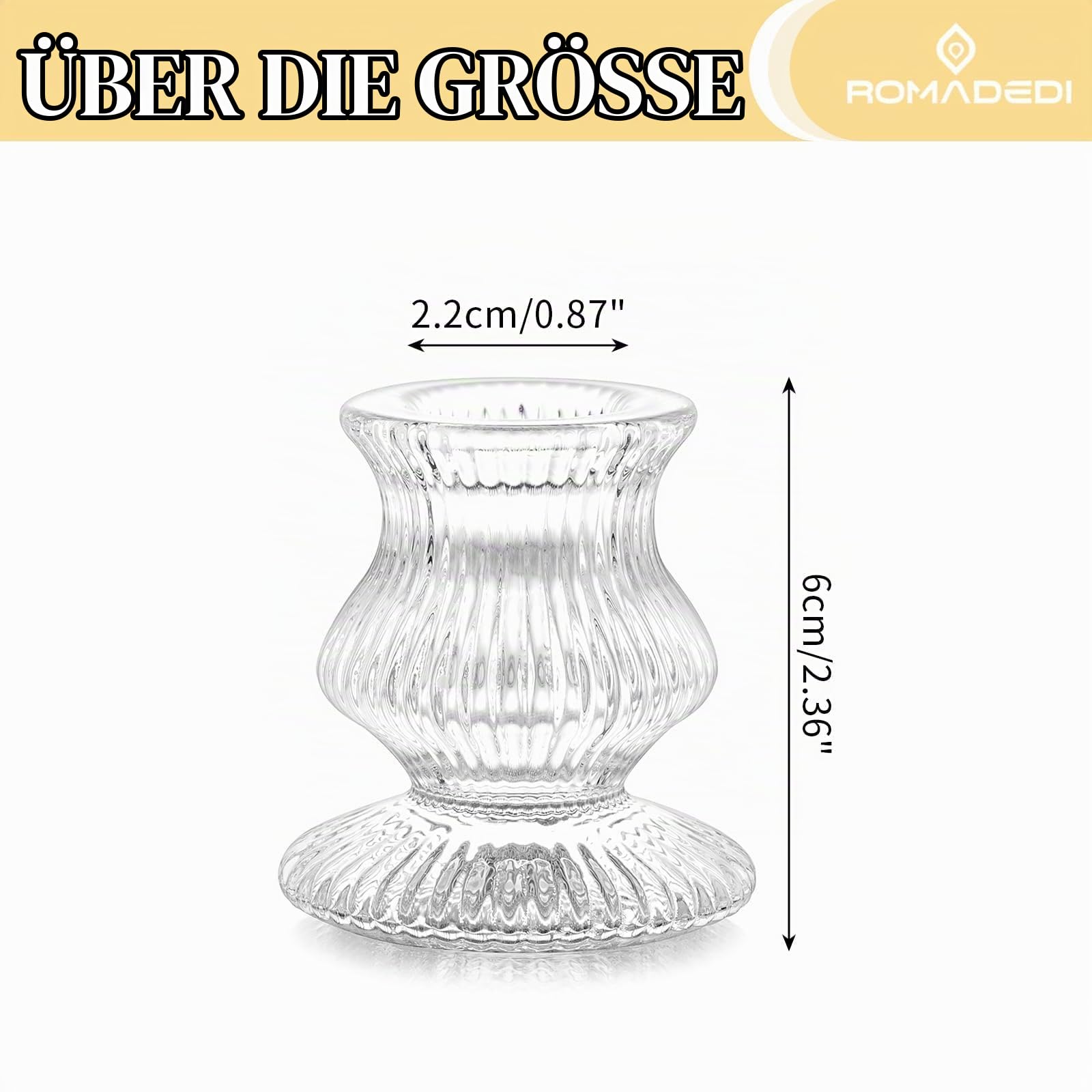 Romadedi Glas Kerzenständer für Stabkerzen, 20er-Pack, Klar | Geriffeltes Glas; Kleine Kerzenhalter; Für Hochzeit, Tischdeko, Advent, Weihnachten, Party und Wohnzimmer