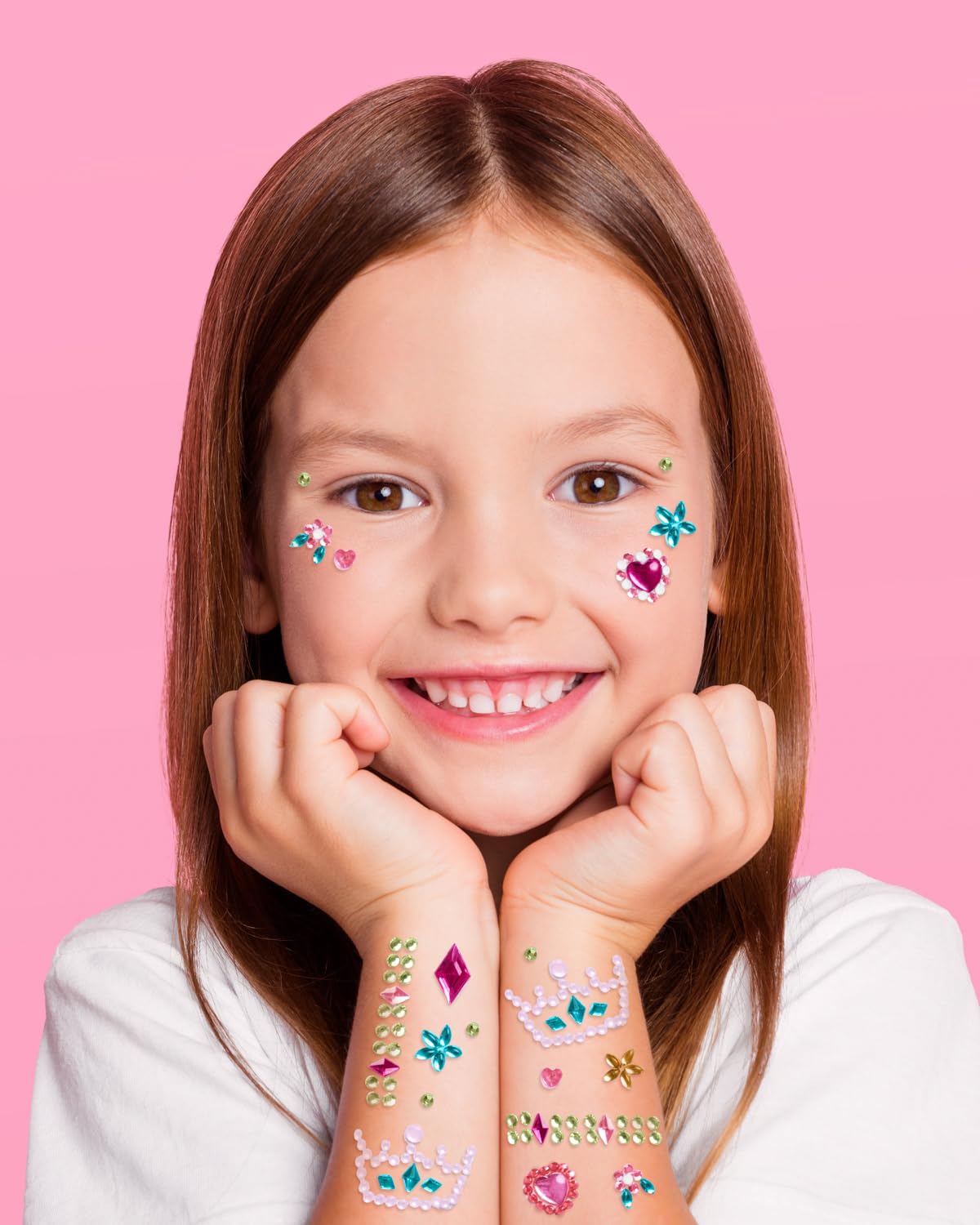 xo, Fetti Kids Princess Gem Set, Pink, Purple + Blue - 53 pcs. | Cute Heart Face Stickers, Heart Birthday Jewels Accessory, Royal Decorations, Stick-on Jewelry, Stocking Stuffer