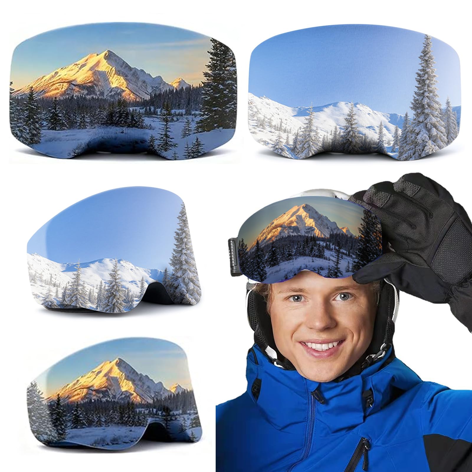Housses De Protection Pour Lunettes De Ski – 2 Pièces, élastiques, Motif Paysage, Universelles