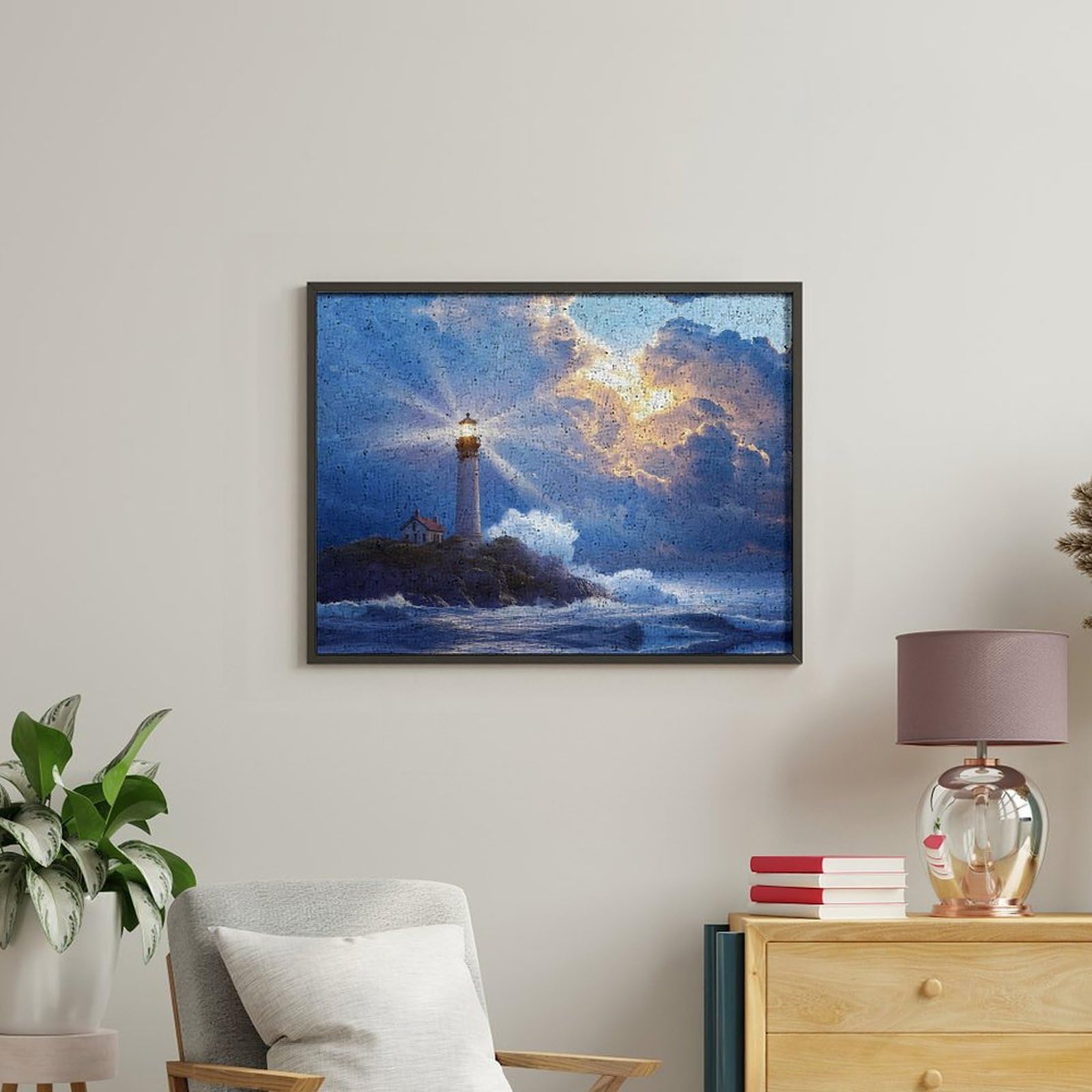 Malen nach Zahlen, Motiv: Leuchtturm, Sonnenuntergang, für Erwachsene, Anfänger, bunt, DIY, einfaches Malen für Zuhause, Wanddekoration