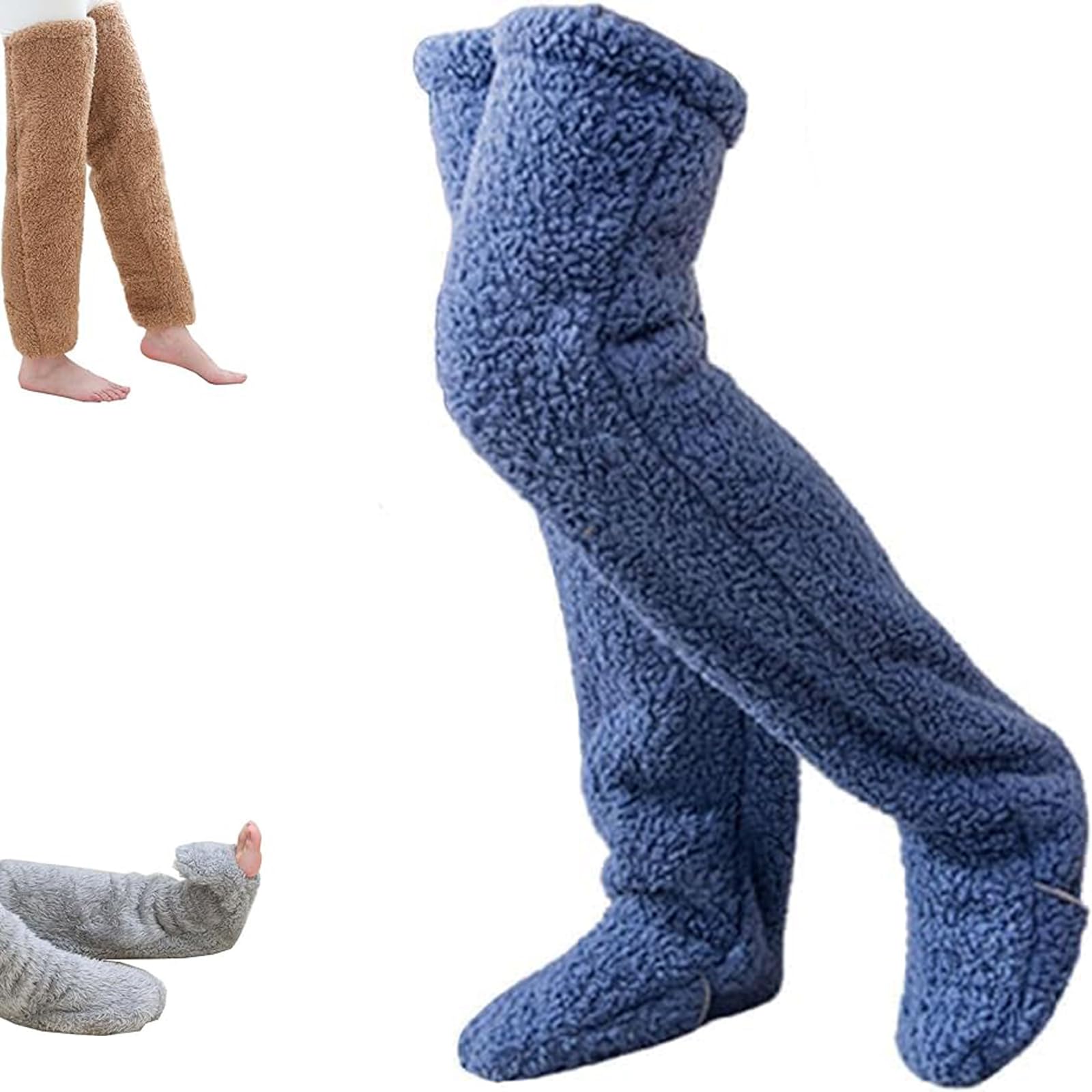 Kynelit Women's Blue Snugglepaws Sock Slippers, Sock Slippers For Warm Over Knee Fuzzy Socks Leg Warmers Slipper Socks (Blue)