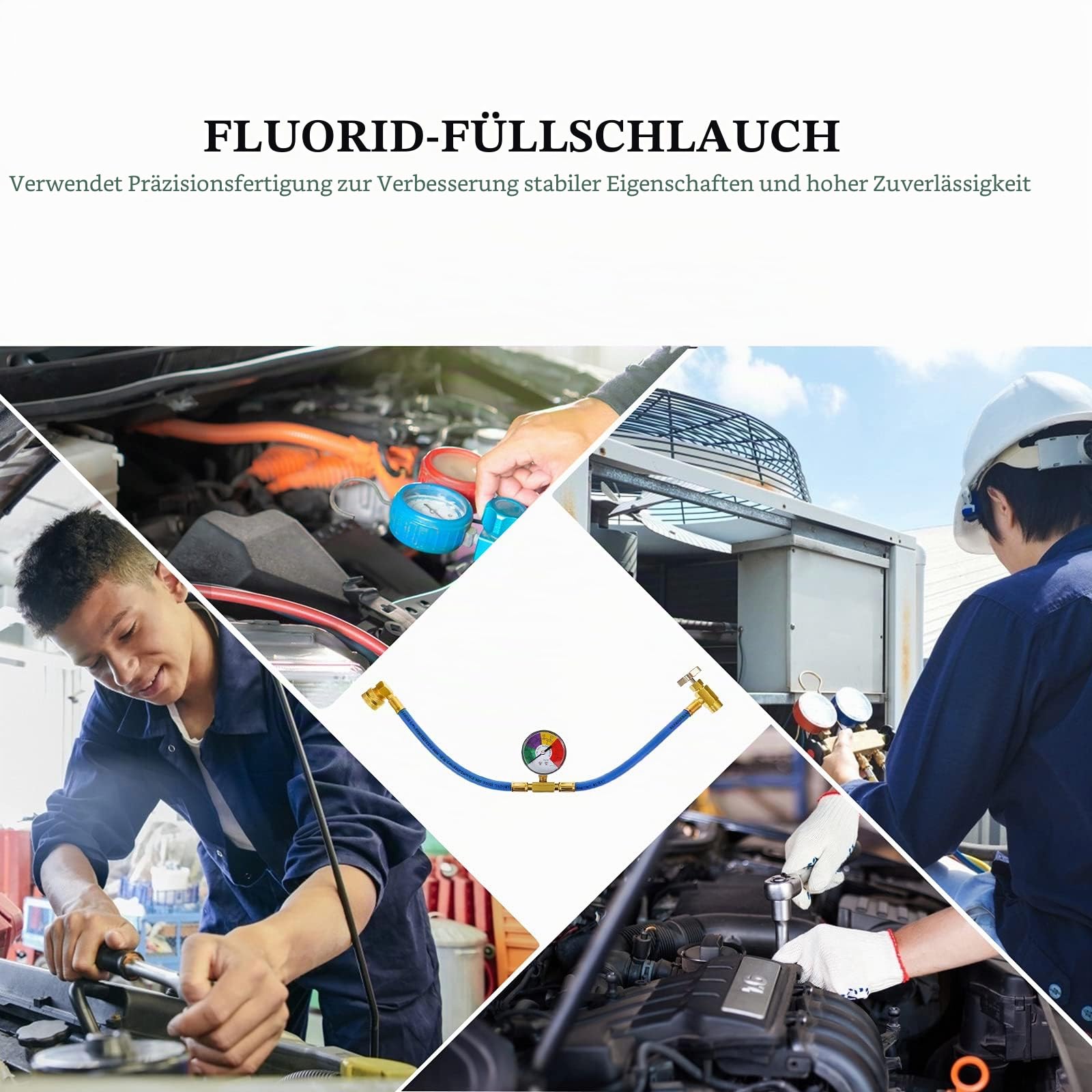 Veemoon R134a Kältemittel Ladeschlauch Kfz -klimaanlagenfüllschlauch mit Messgerät Auto-ca-kühlerladerschlauch R134a Kältemittel Nachfüllset (1/2 Gewinde für Amerikaner Und Europa)