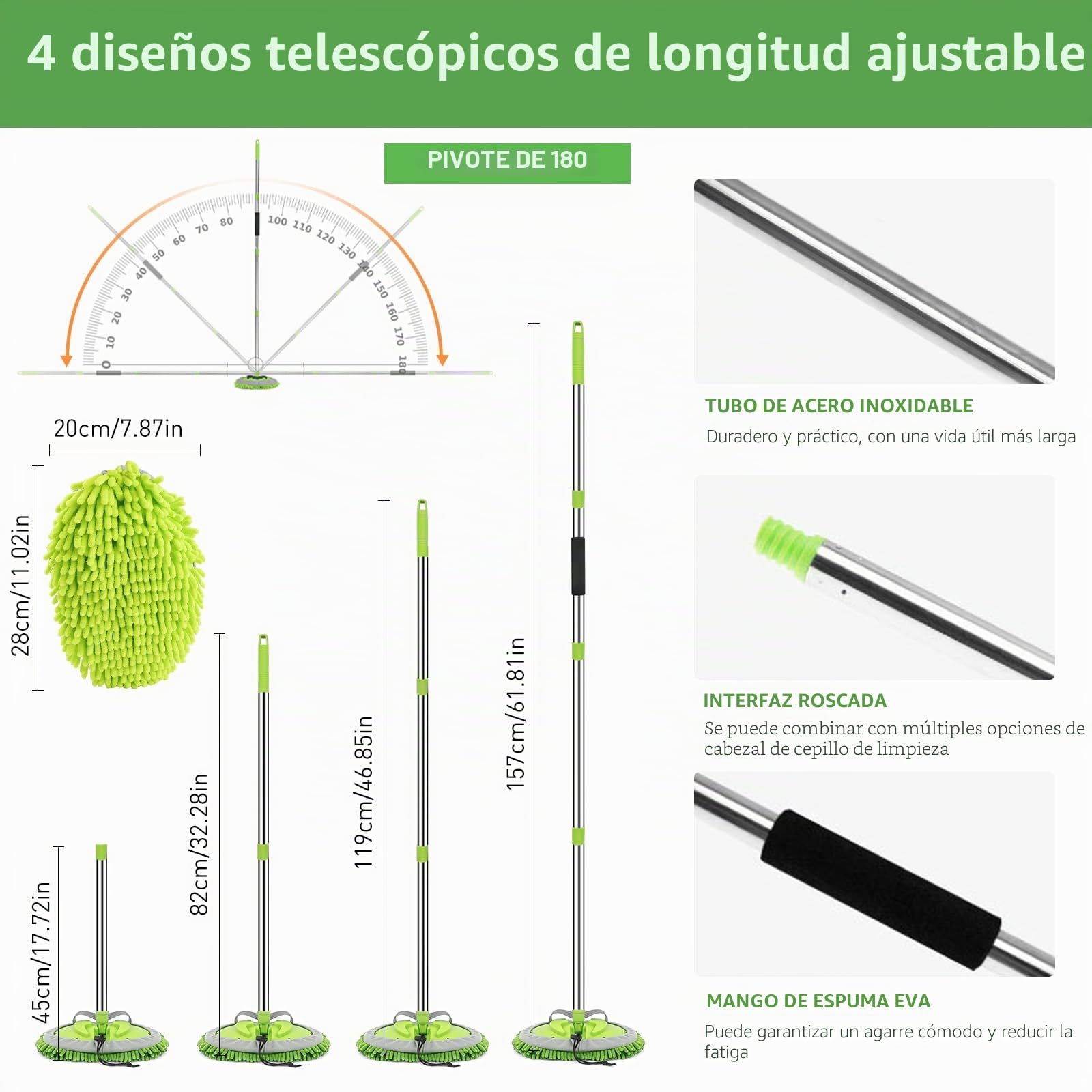 GES Mopa de lavado de coche 62 pulgadas, cepillo telescópico, escobilla de goma, kit limpieza microfibra 3 en 1, bolsa de almacenamiento