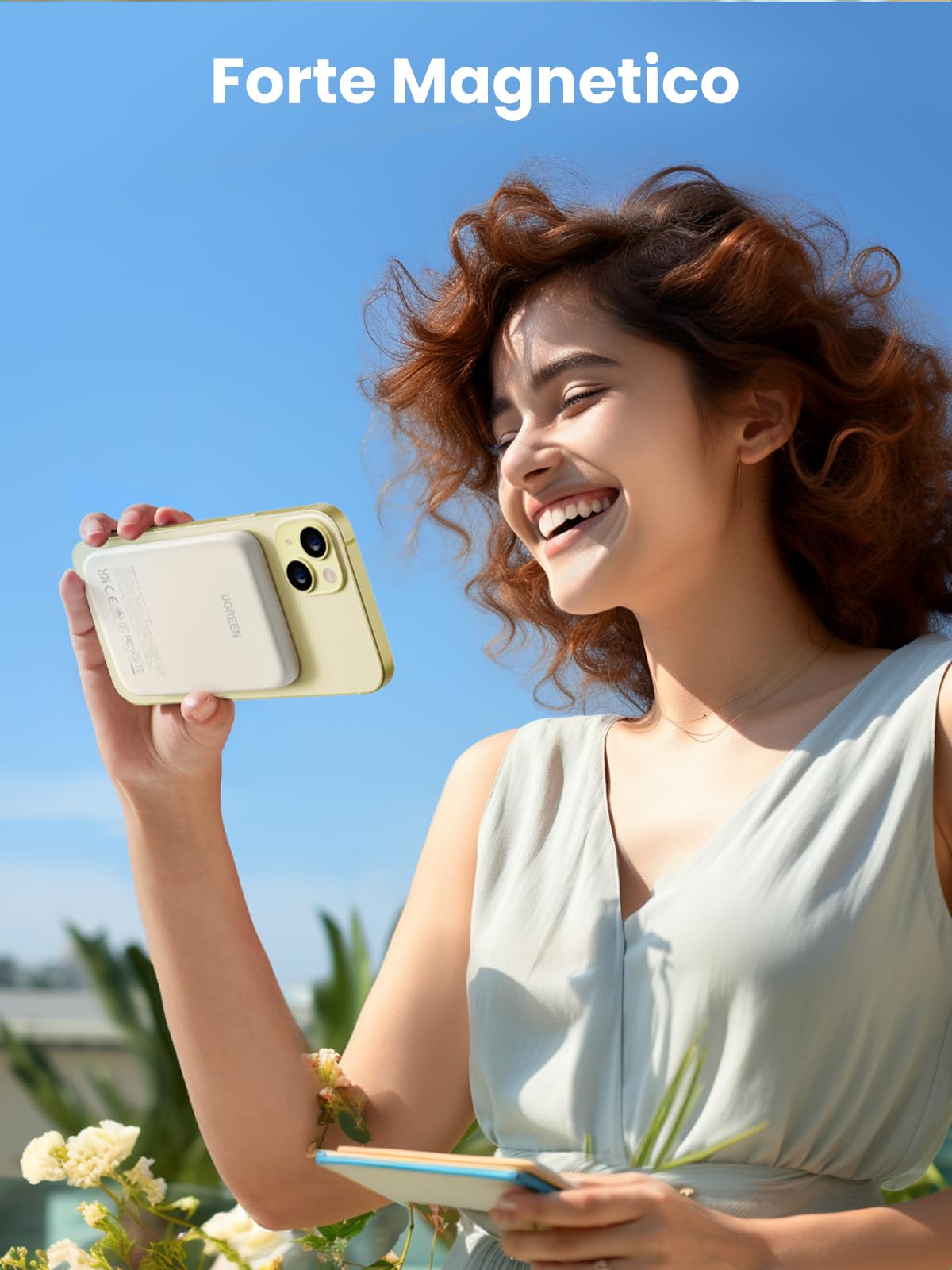 UGREEN Nexode Power Bank Magnetico 5000mAh, Caricatore Portatile PD 15W con Cavo USB C, Batteria Esterna Wireless Compatibile con iPhone 16/15/14/13/12/Mini Plus Pro Max(Beige)