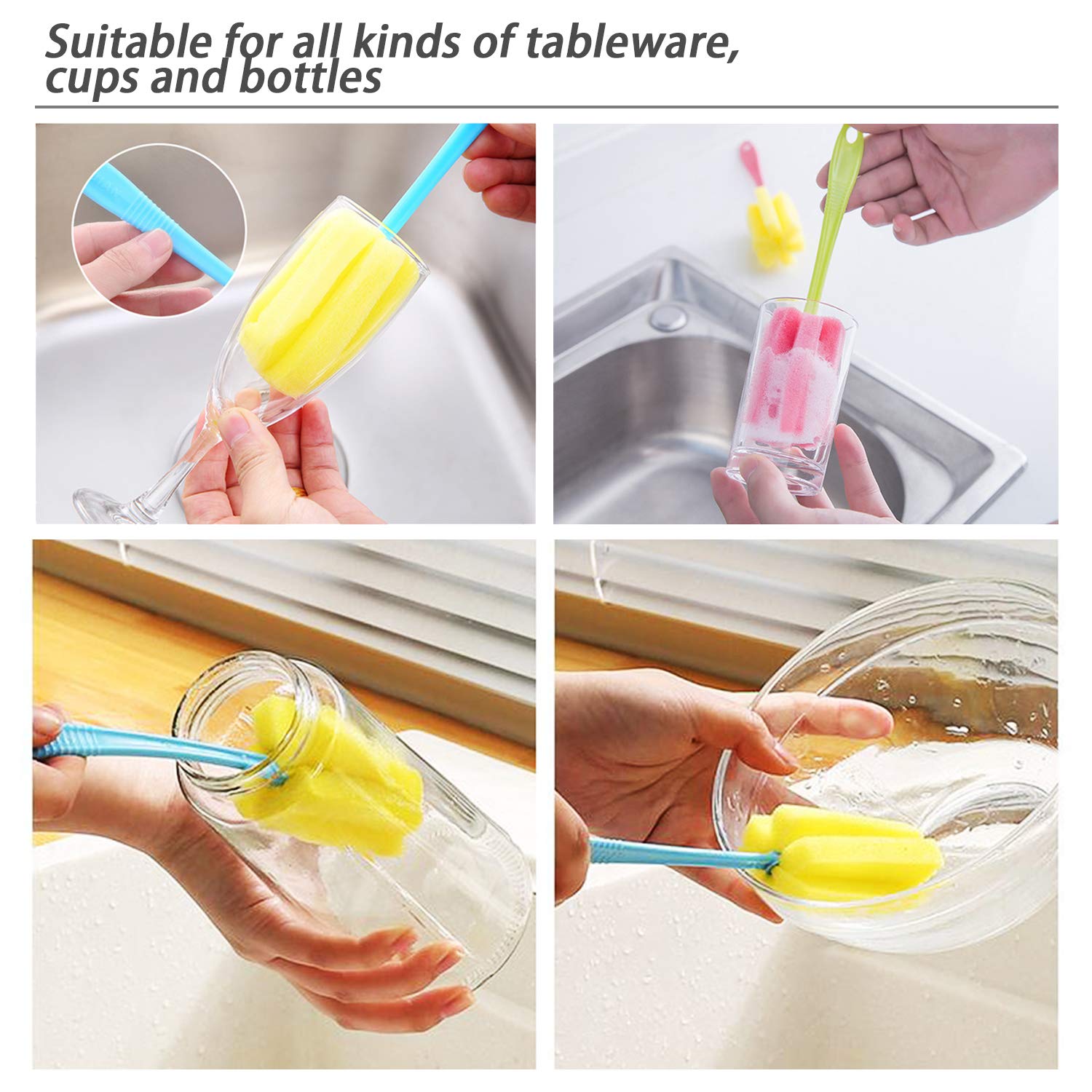 Spugne Con Manico Per Pulizia Bottiglie - Confezione Da 6, Non Tossiche, Per Bicchieri E Biberon - Foto 6