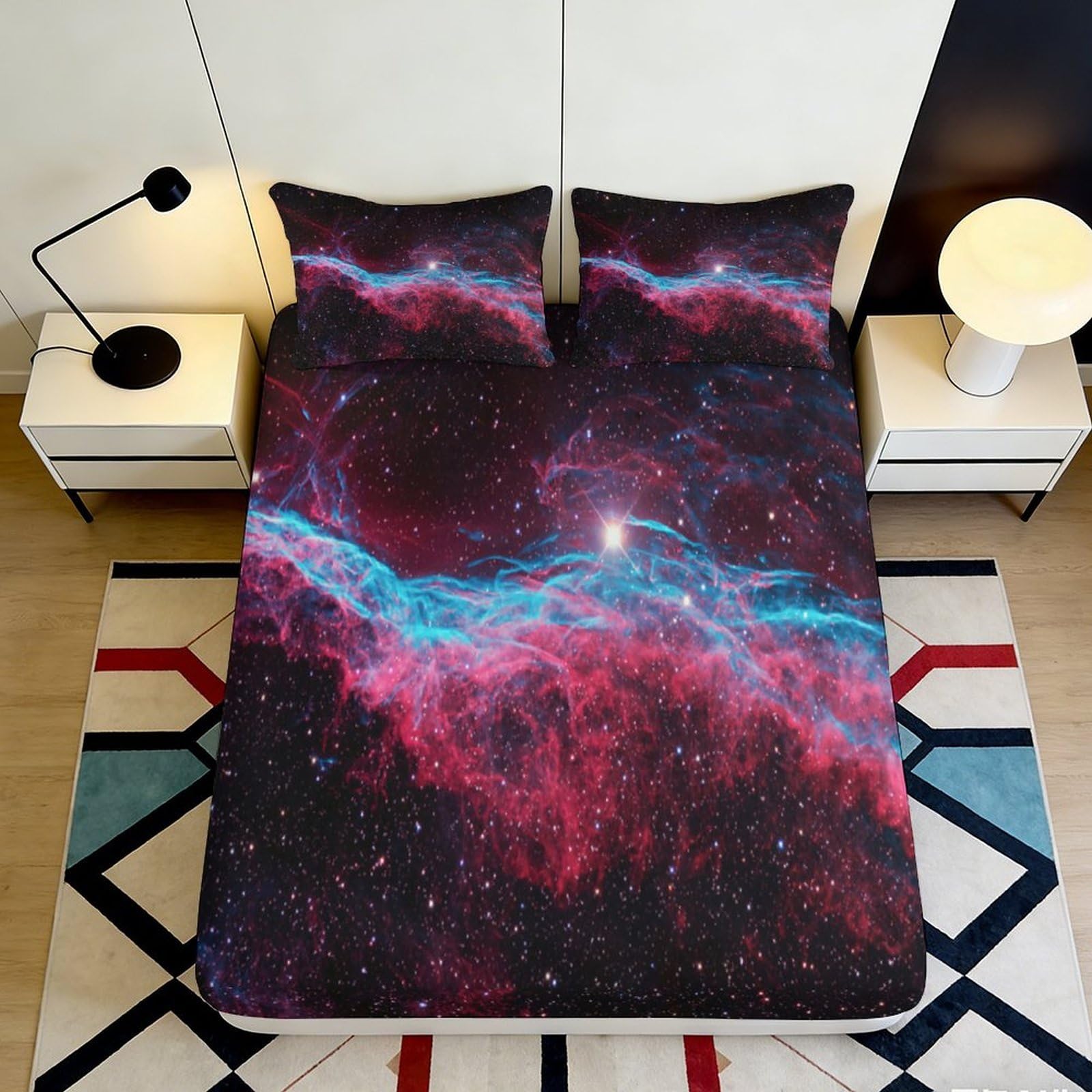 Uynsixtme Style-5 3D Printed Galaxy Design Fitted Sheet Microfiber Deep Pocket Bedroom Bedding Nebula Mattress Fitted Cover For Adults Teenagers 140X200x25cm