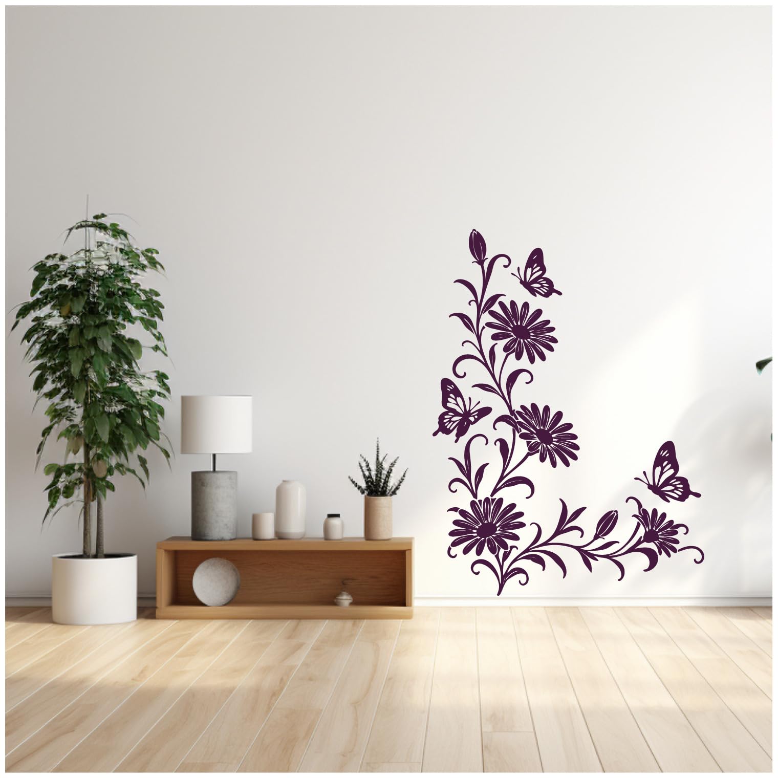 Samunshi® Wandtattoo Margeriten Blumenranken Ecke mit Schmetterlingen Elegante Blumen Wanddekoration Florales Wandmotiv für Wohnzimmer, Schlafzimmer, Flur und Küche pink 89 x 120cm
