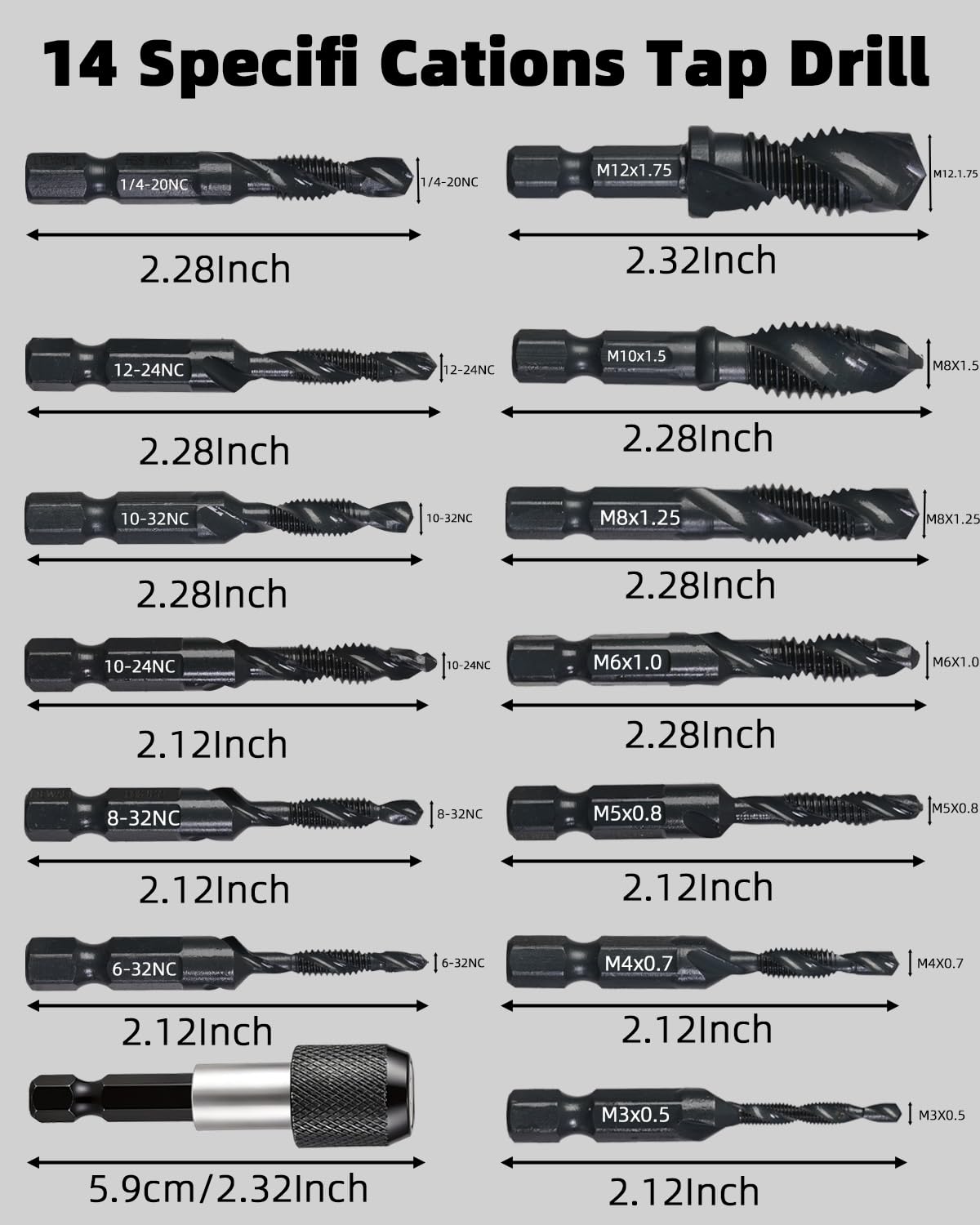 3-in-1 Drill & Tap Set - 14 PCS High Speed Steel -2
