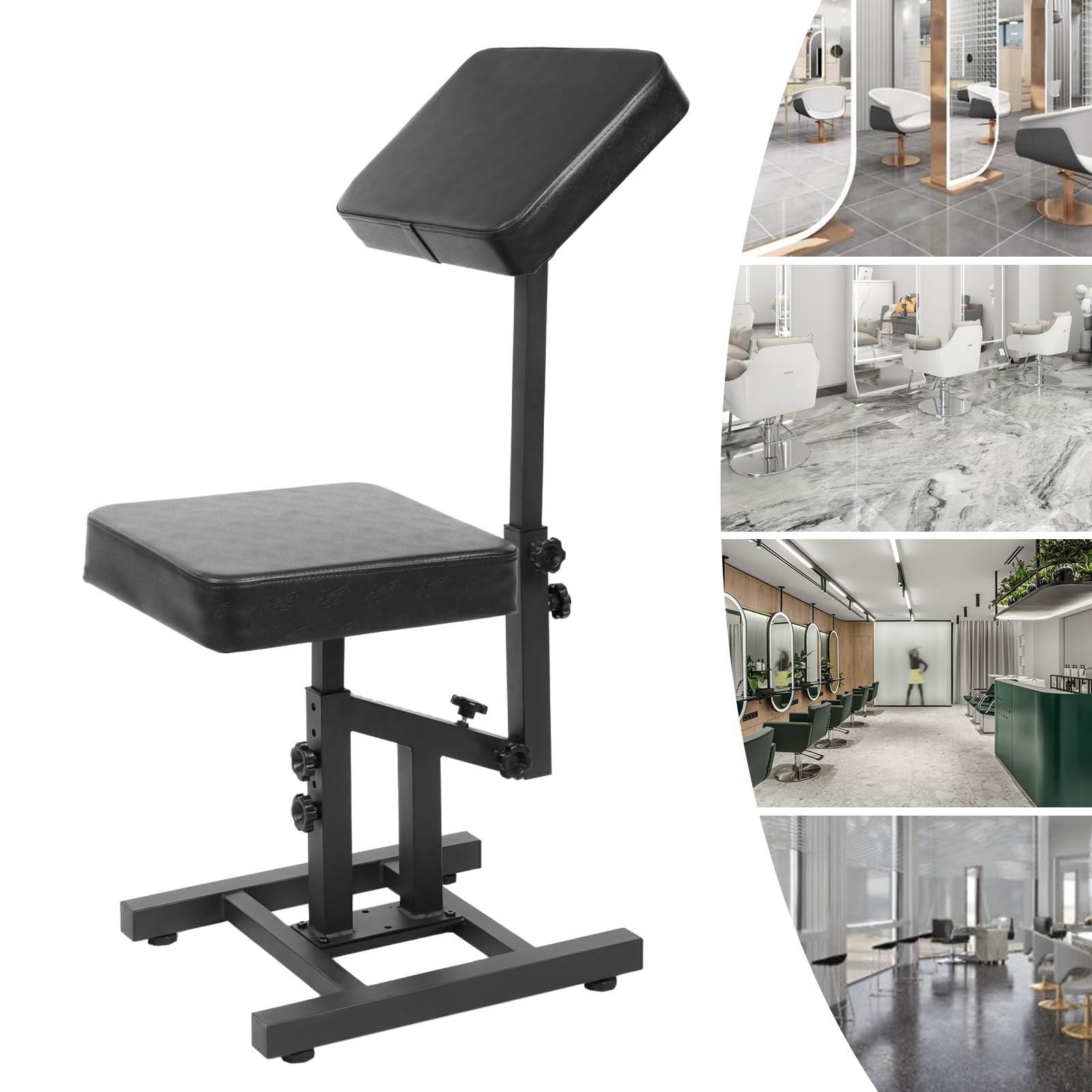 Silla de peluquería regulable con reposabrazos, ángulo ajustable 180°