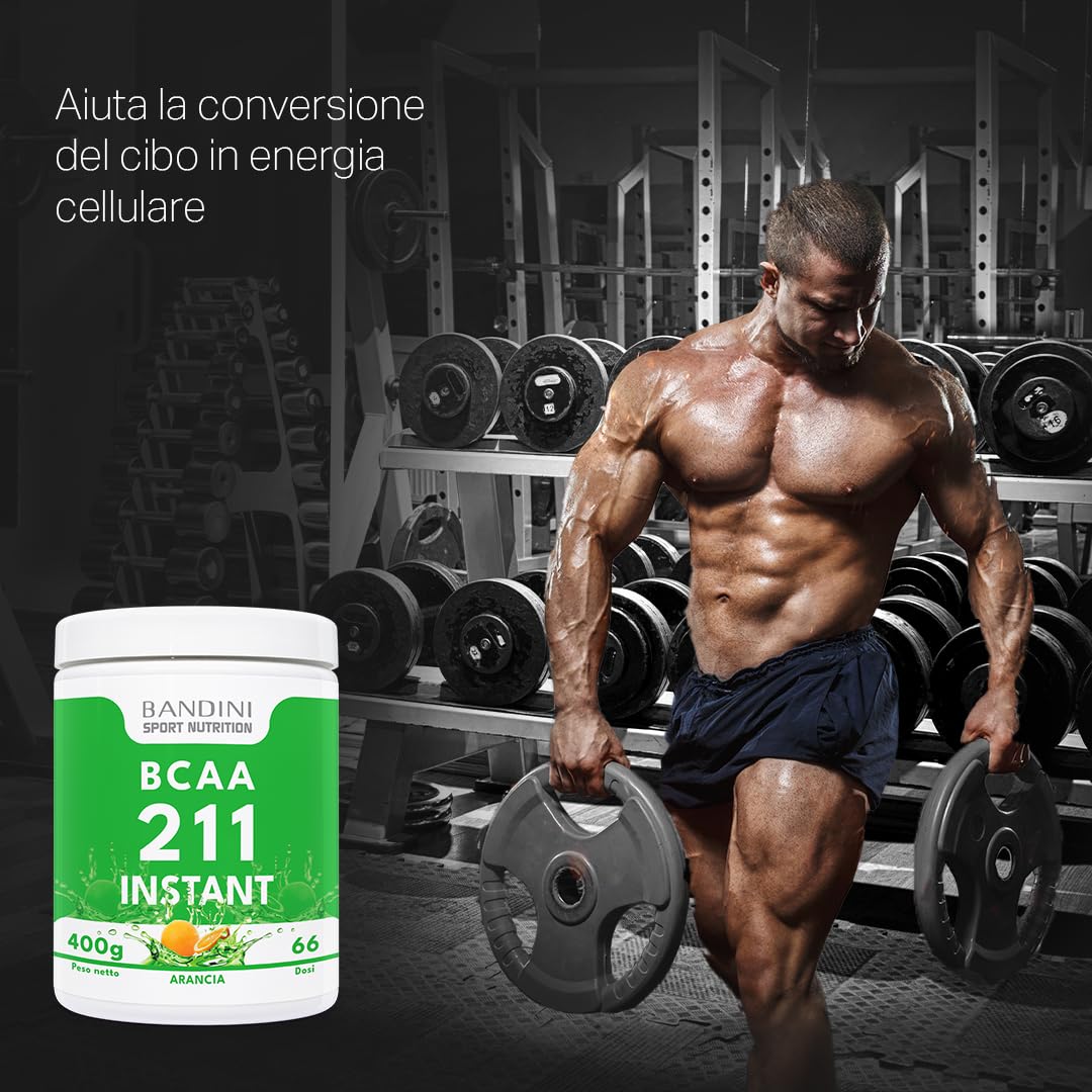 Bandini® AMINOACIDI RAMIFICATI BCAA 2 1 1 400 g Gusto ARANCIA, BCAA Polvere con Leucina Valina Isoleucina, Integratore per Palestra, Sport, Allenamento, Pre Intra Post Workout, Recupero Muscolare