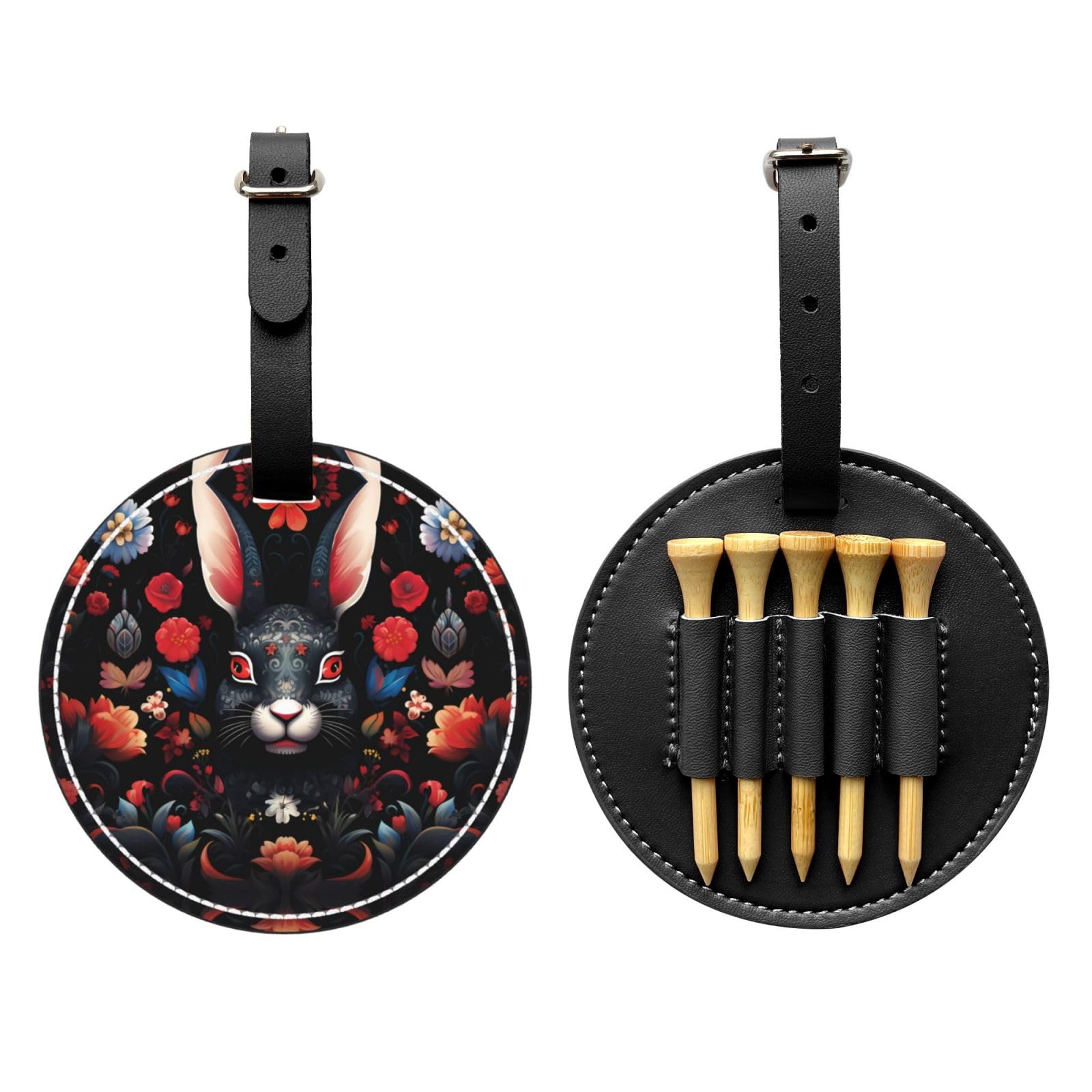 Black Rabbit's face Black Golf tee Storage Bag - Durable and wear-Resistant Golf Accessories