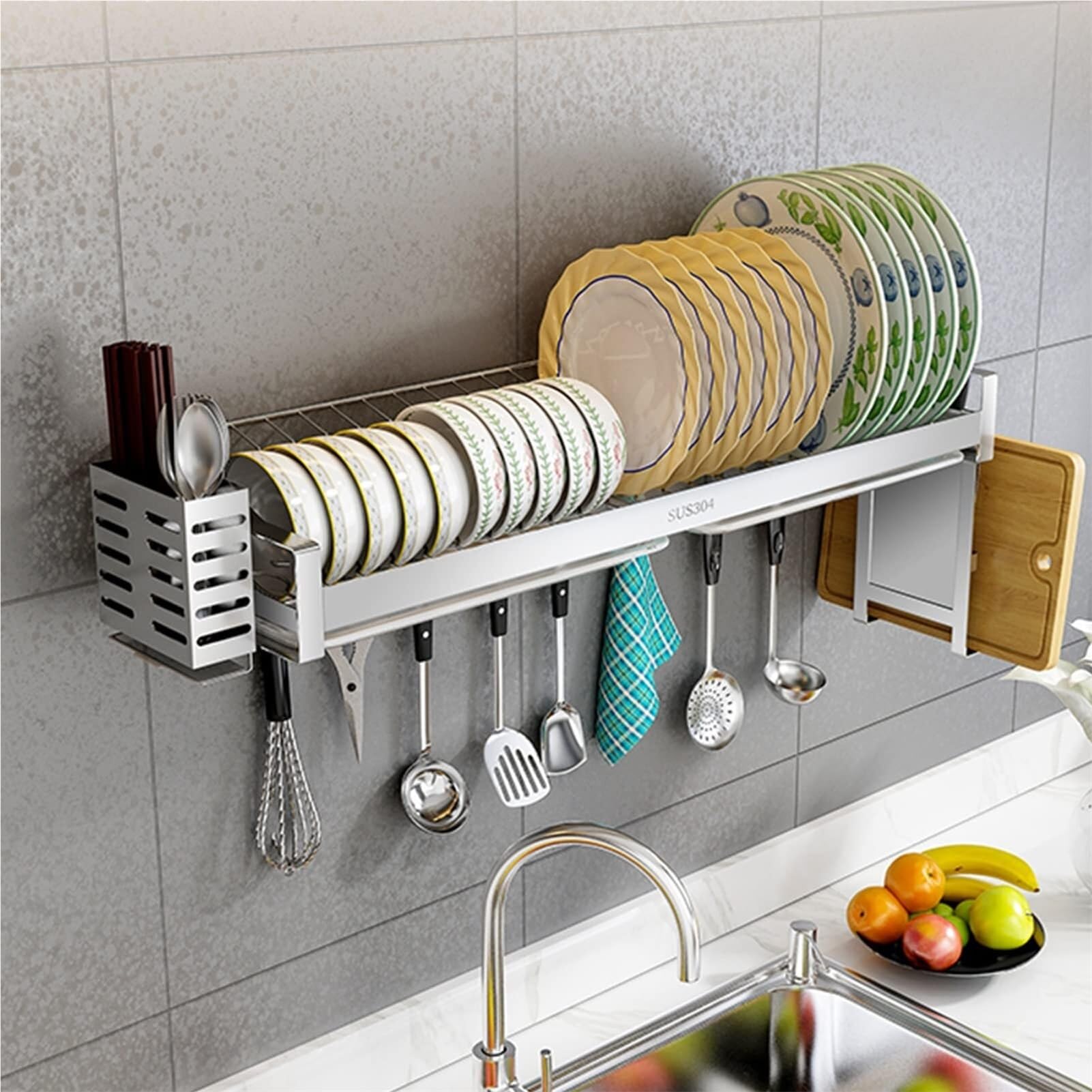 SaryEdge Hanging Dish Rack, Stainless Steel Dish Drainer Rack Over The Sink Dish Drying Rack with Utensil Holder Space Saver,