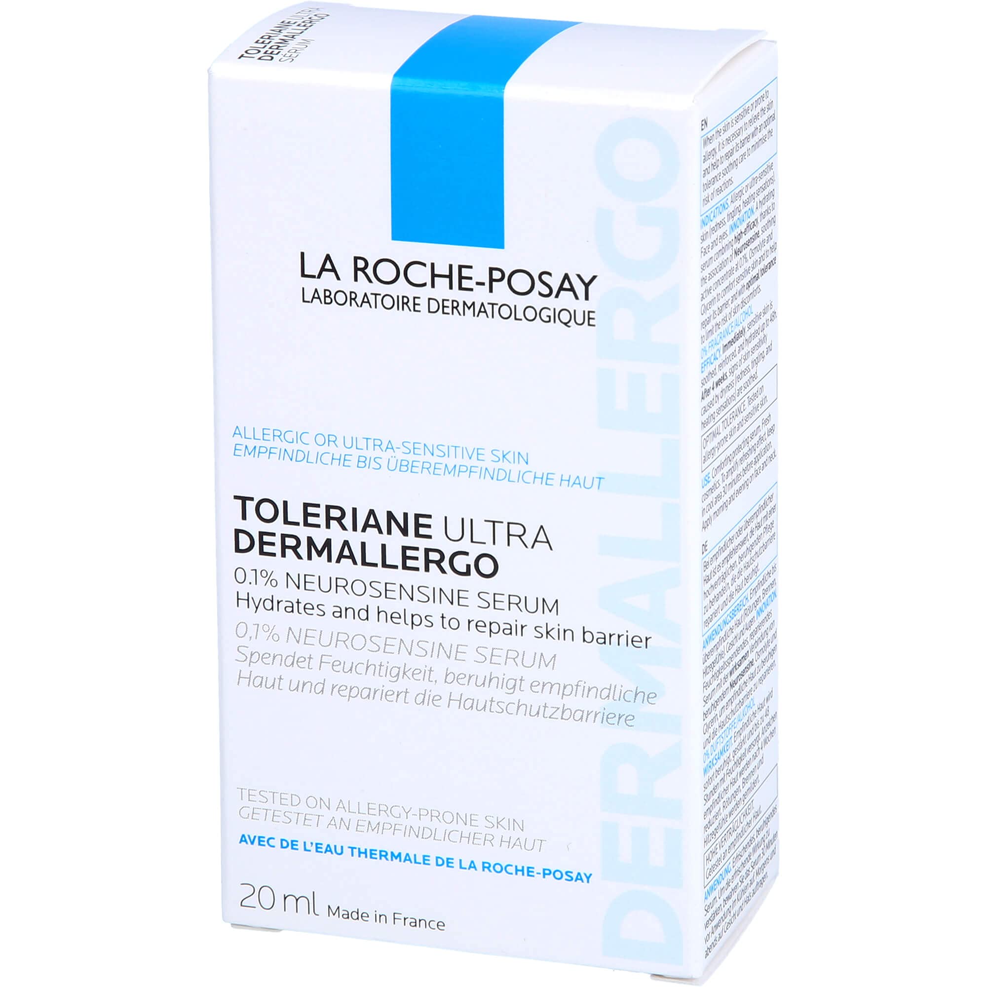 La Roche-Posay Toleriane Ultra Dermallergic, Serum kojące do twarzy i oczu, odpowiednie dla skóry alergicznej, łagodne i regenerujące, formuła z neurosenyną, osmolitem i wodą termalną, 20 ml