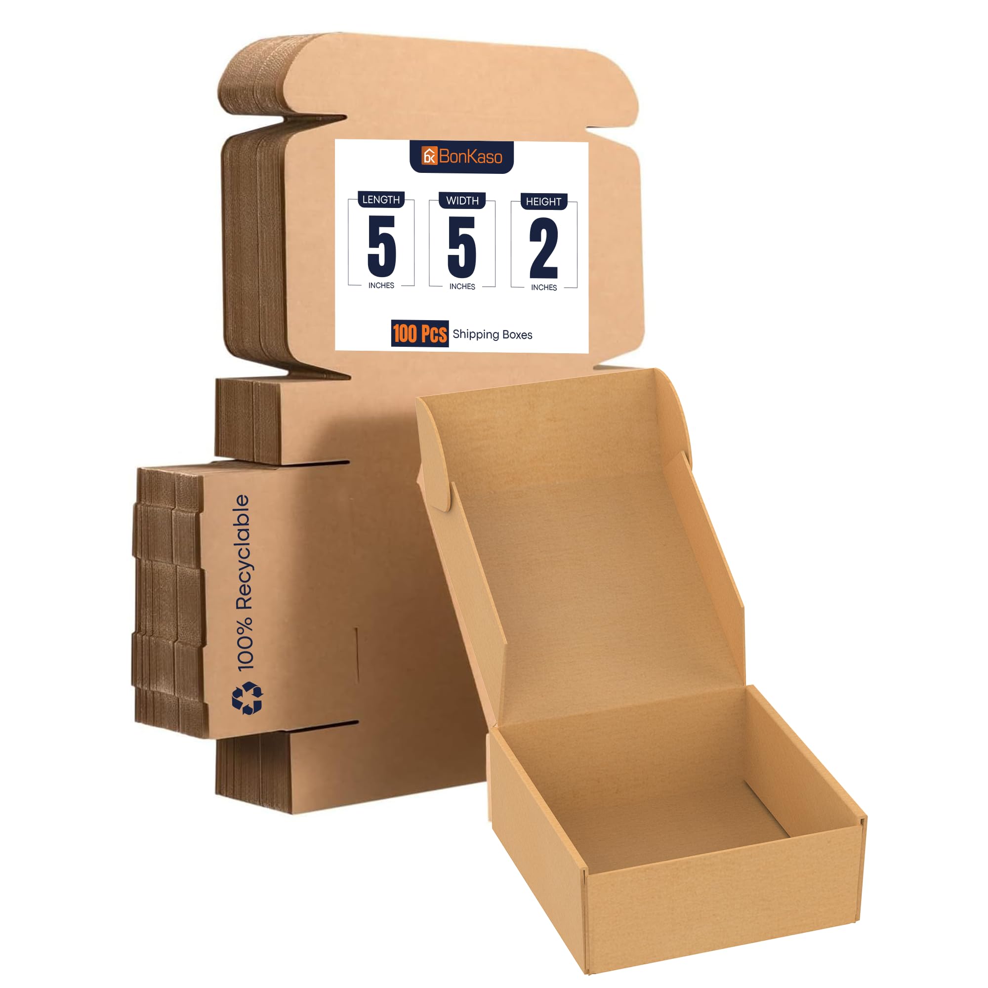 BonKaso 3 Ply Brown Flap Corrugated Boxes for Packaging | 5"x5"x2" (Pack of 100) | Cardboard Packing for Shipping, Moving & Storage | Carton for Courier & Goods Transportation-image-35