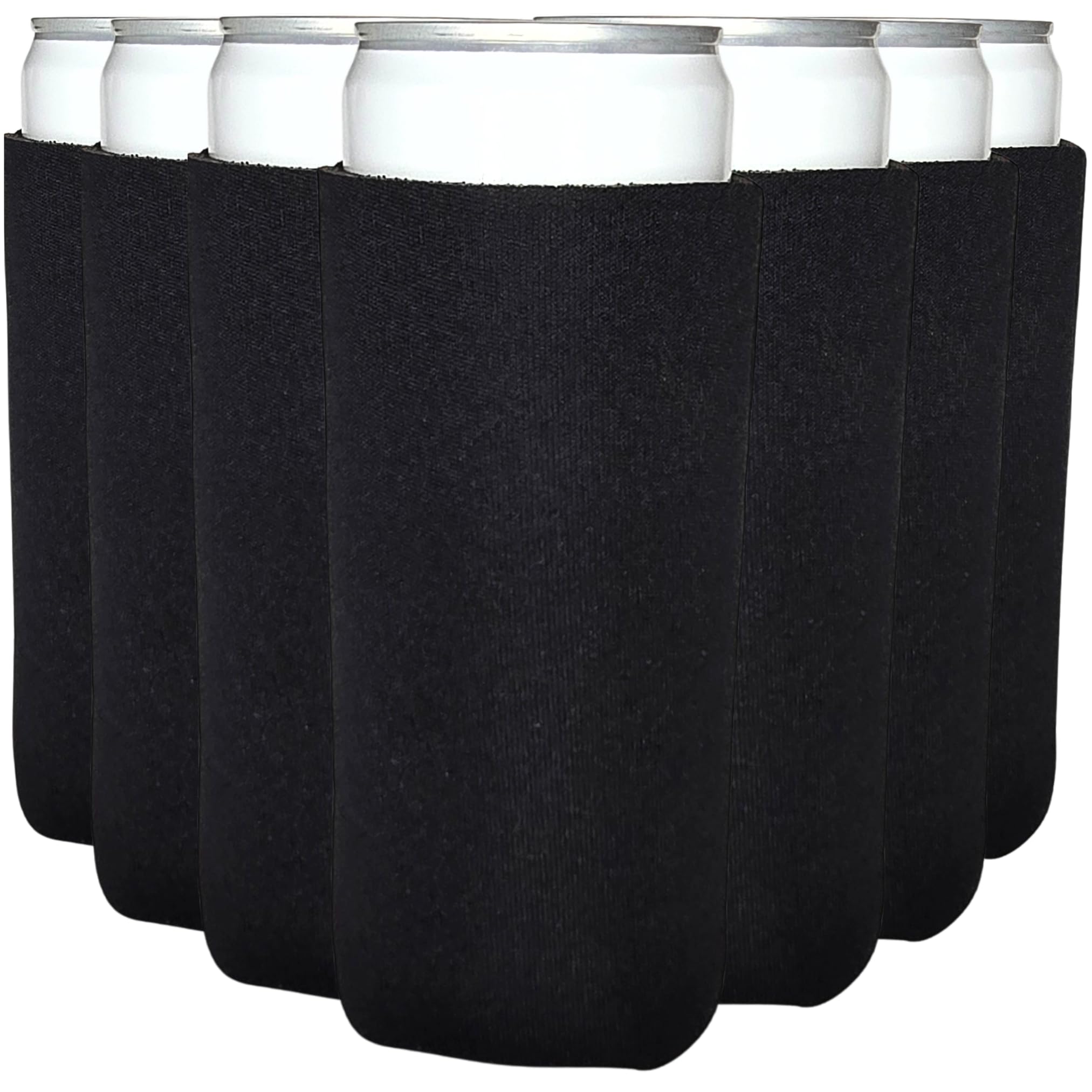 TahoeBay Slim Can Cooler Sleeves (1 Pack of 12) Skinny Tall Cans 12 Oz Bulk Thin Seltzer Fit Sublimation Blanks for Vinyl Plain Blank Foam Beer Bottles Black White Assorted Solid Set (Black)