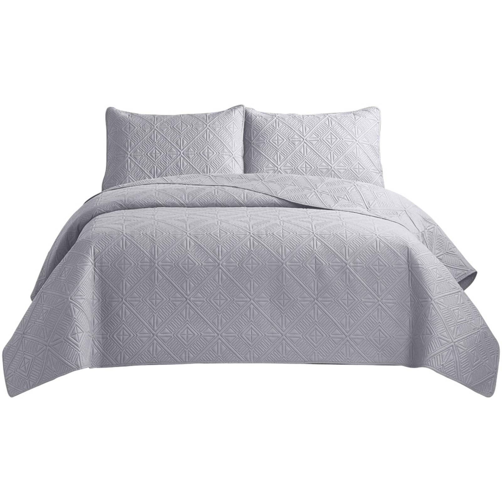 King Size Bedspread Double Quilted Bed Throws - Reversible Embossed Matt Finish Double Bed Covers Quilt Bedspread + 2 Pillow Shams - Solid Color Cotton Bed Spreads and Throws(Grey,180*220cm)