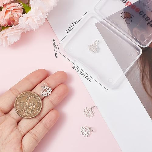 Miniatura 3 de Beebeecraft 1 caja de 5 dijes de flor de loto de plata de ley 925 estilo tibetano plano redondo con anillo de salto para bricolaje, collar, pulsera,