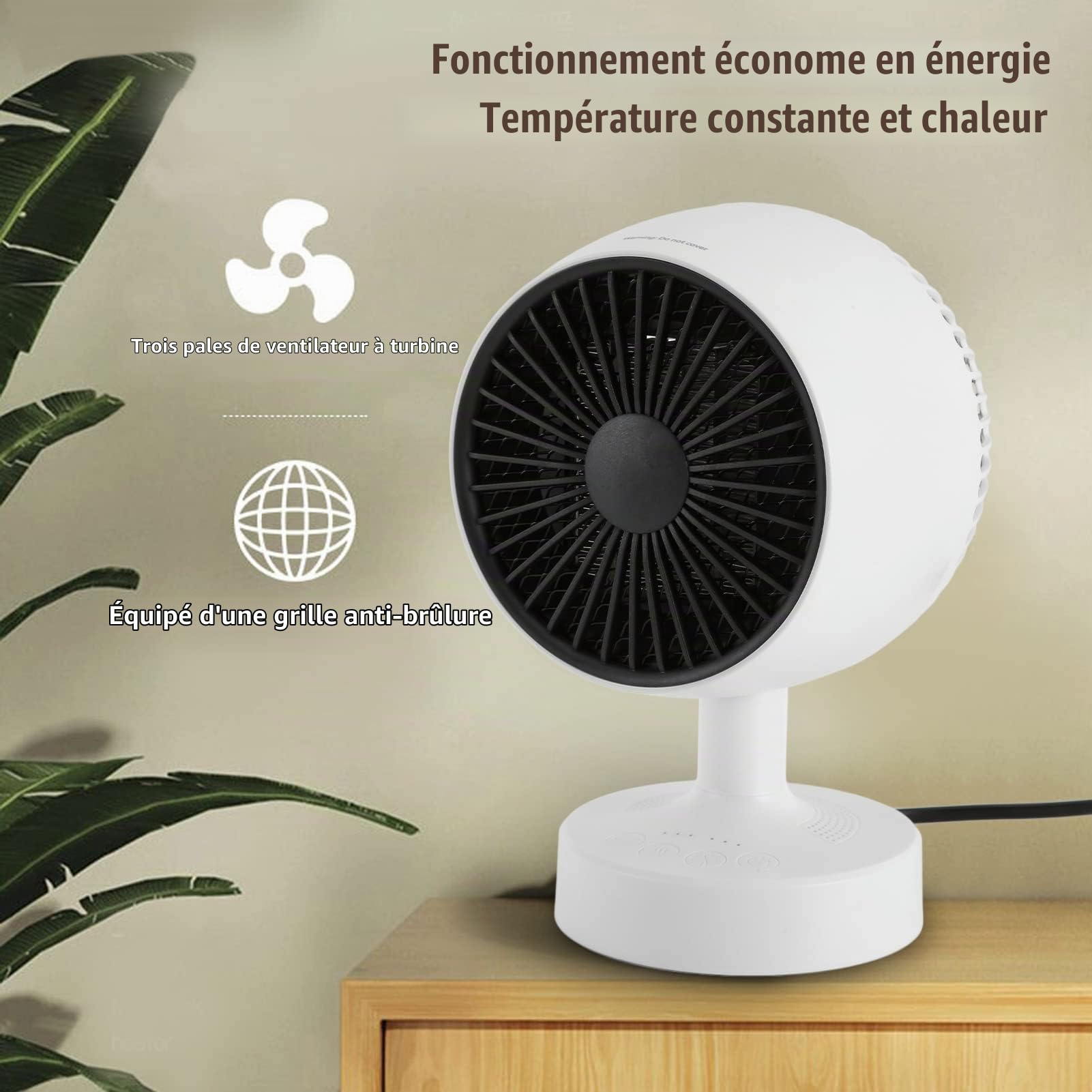 Mini Radiateur, Chauffage Portatif à Usage Froid et Chaud 500 W 100-240 V, avec Angle Réglable, pour Bureau à Domicile, Chambre à Coucher, Usage Intérieur, Bureau (WHITE)