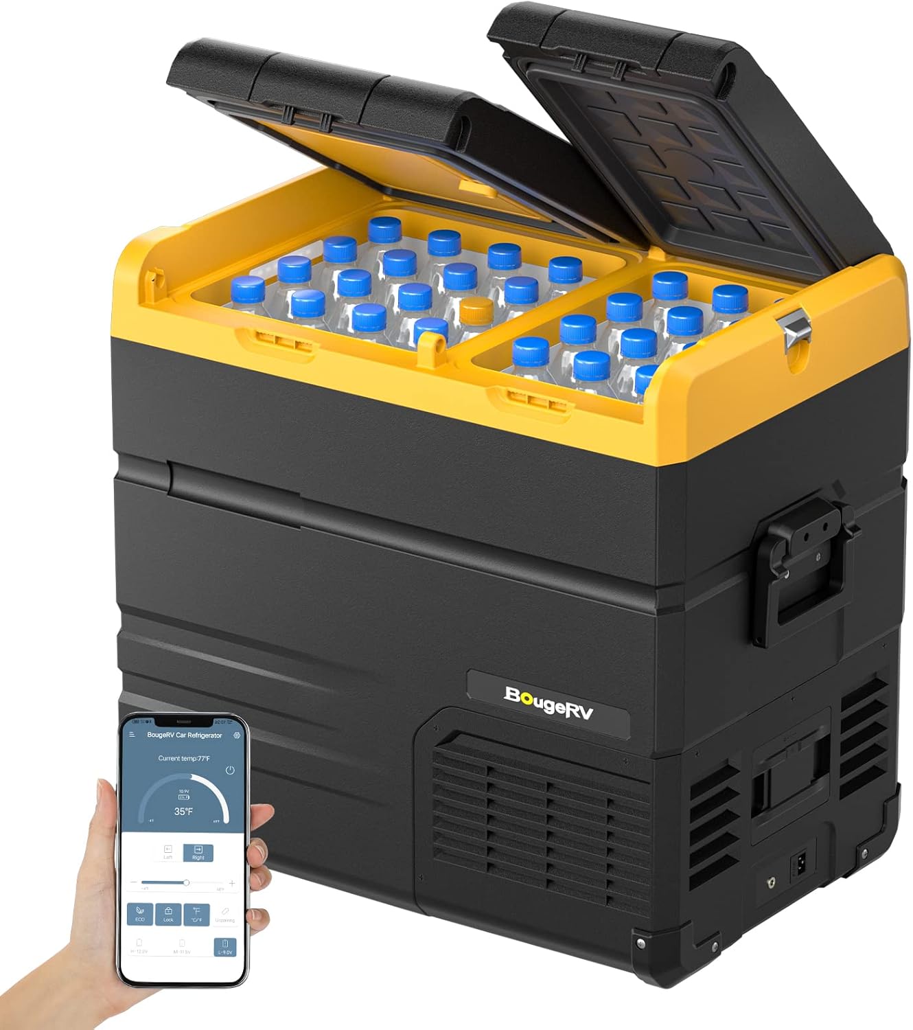 BougeRV 12 Volt Car Refrigerator Dual Zone, Electric Cooler Portable Freezer Fridge APP Control, ED55 (55L) Compressor Fridge 12V/24VDC 110~240V AC, for Truck Van RV SUV Boat Travel Camping Road Trips BougeRV 12 Volt Car Refrigerator Dual Zone, Electric Cooler Portable Freezer Fridge APP Control, ED55 (55L) Compressor Fridge 12V/24VDC 110~240V AC, for Truck Van RV SUV Boat Travel Camping Road Trips