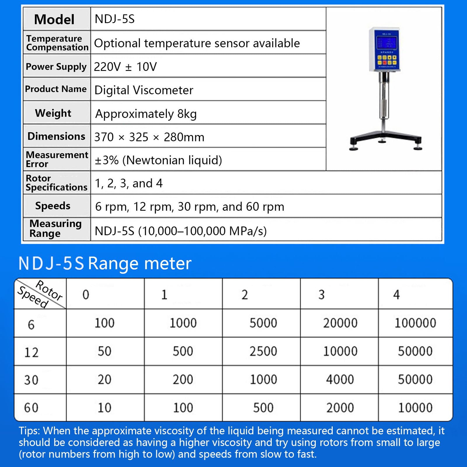 Medidor de viscosidad rotacional, máquina de prueba de líquidos ajustable con 4 rotores, viscosímetro Newton para medición de pintura y viscosidad líquida