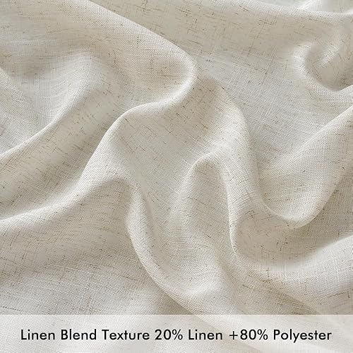 Miniatura 4 de MIULEE Cortinas de lino de 96 pulgadas de largo para sala de estar, 2 paneles, bolsillo para barra de cortina de marfil natural, con pestaña