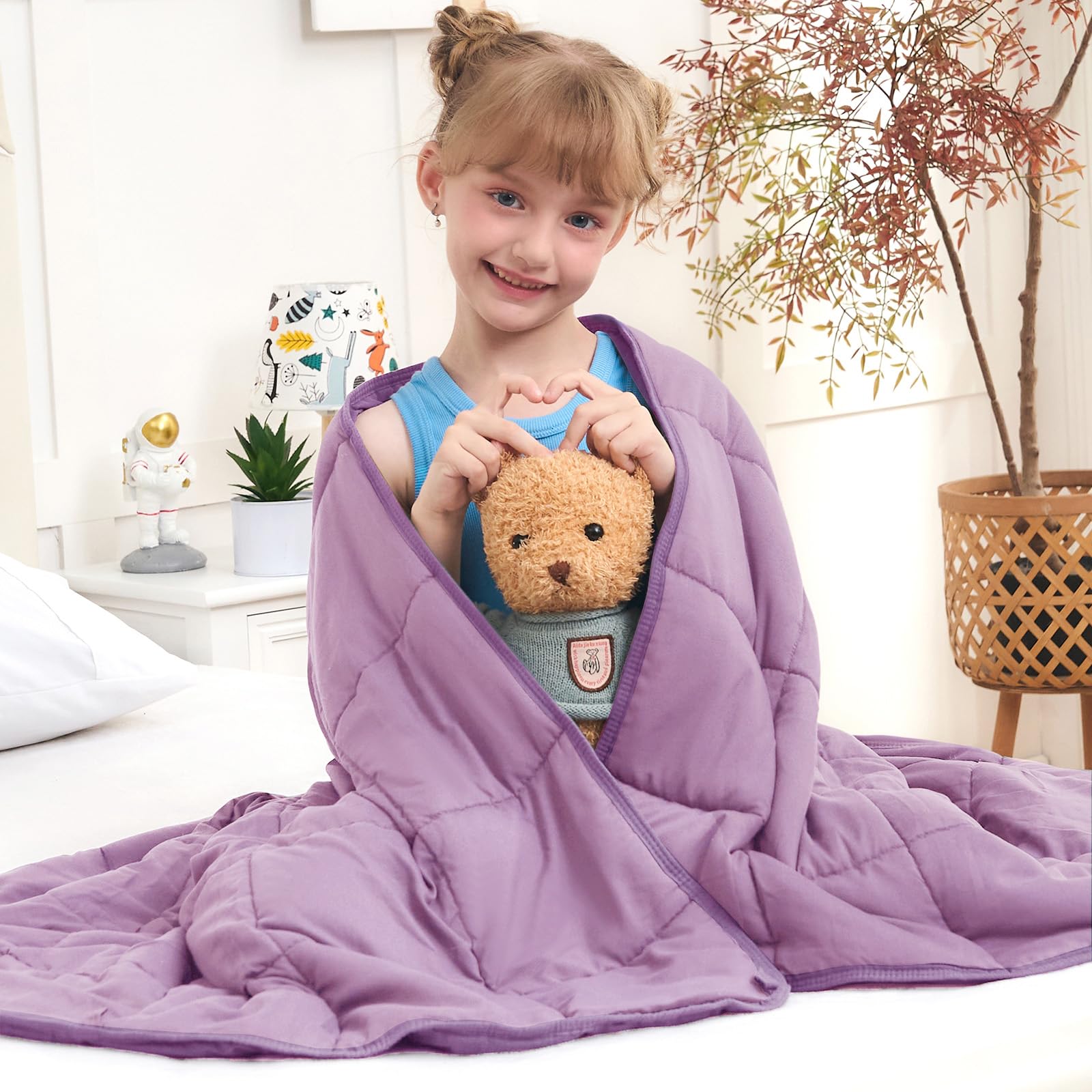 Purple Weighted Blanket 7lbs, 40"x60", Cooling Heavy Throw Blanket for 60-90lbs, Microfiber Soft Thick Big Blankets Weighted Comforter Breathable Gift