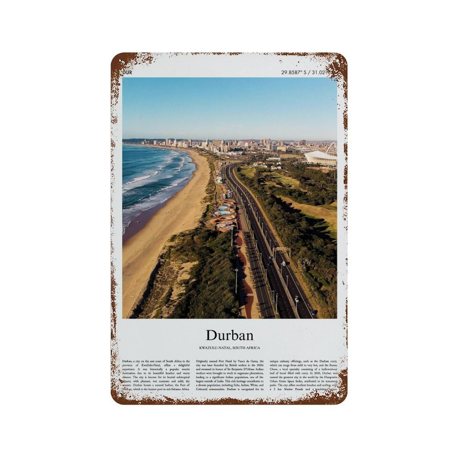 xiaoxiaoshen Durban Kwazulu-natal, South Africa City Scenery Wall Decor Art Metal Tin Poster Modern Home Decor Art Home Bar Shop Decorations Vintage Sign 30x20cm