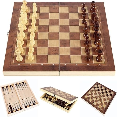 Juego de ajedrez juego de tablero de ajedrez de madera plegable de almacenamiento juego de mesa de ajedrez 3 en 1 para adultos y niños ajedrez