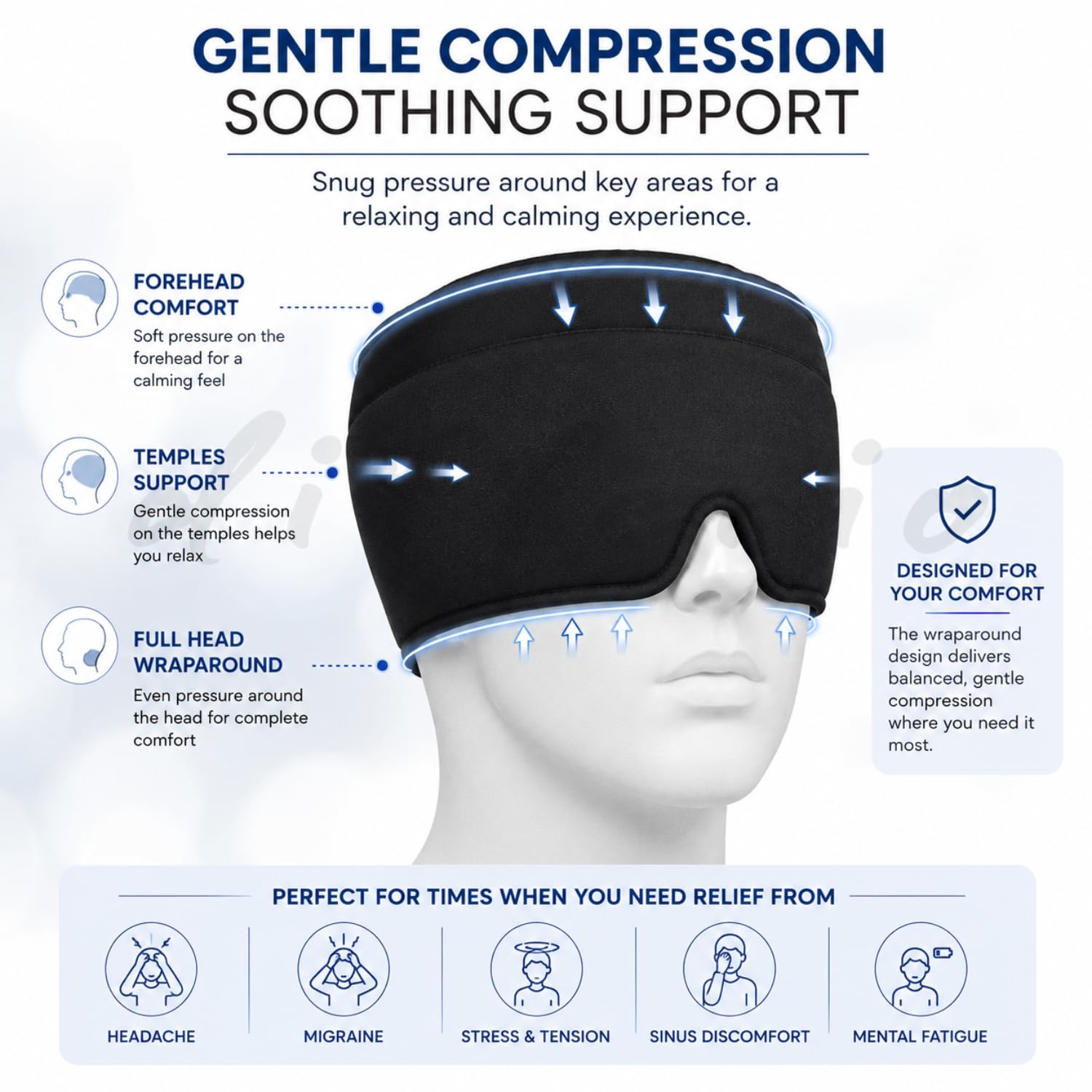 Migraine Relief Cap for Headache, Cooling Compression Head Wrap for Relaxation, Stretchable Full Head Cover for Tension & Sinus Comfort, Reusable Headache Relief Cap for Men & Women (Pack Of 1) — Amazon image 4