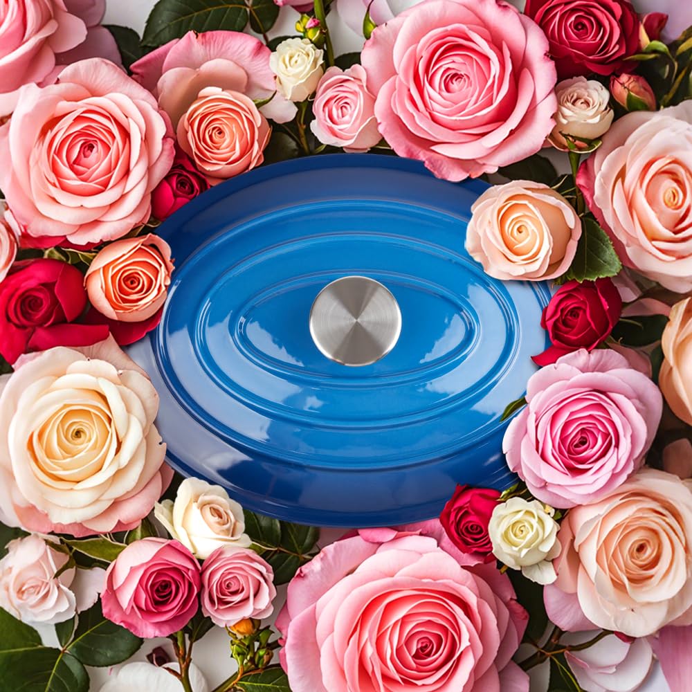 5.5 Quart Oval Enameled Cast Iron Dutch Oven Pot with Lid, Oven Safe up to 550° F & Dishwasher Safe, Sturdy Dutch Oven Cookware