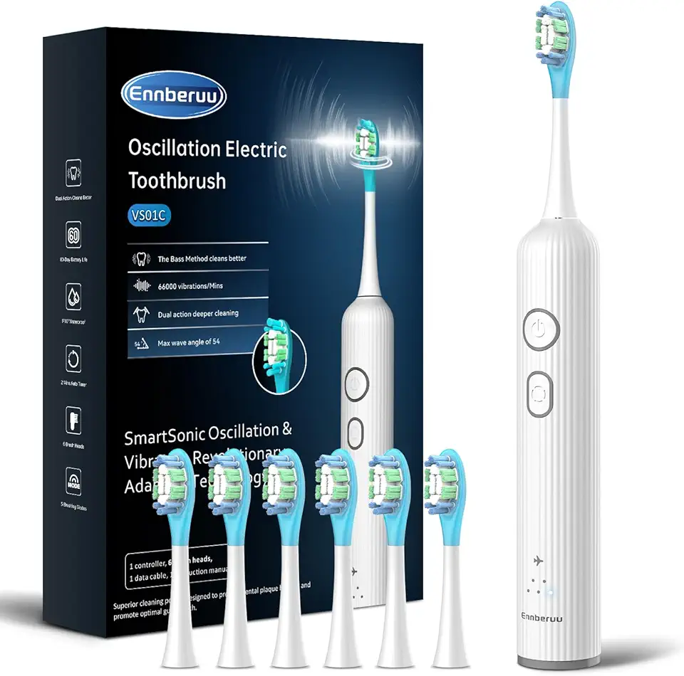 Escova De Dentes Elétrica Para Adultos E Adolescentes, Escova De Dentes Sônica Oscilante E Vibratória Com 6 Cabeças De Escova, À Prova D'Água Ipx7, Baterias Com Duração De 60 Dias