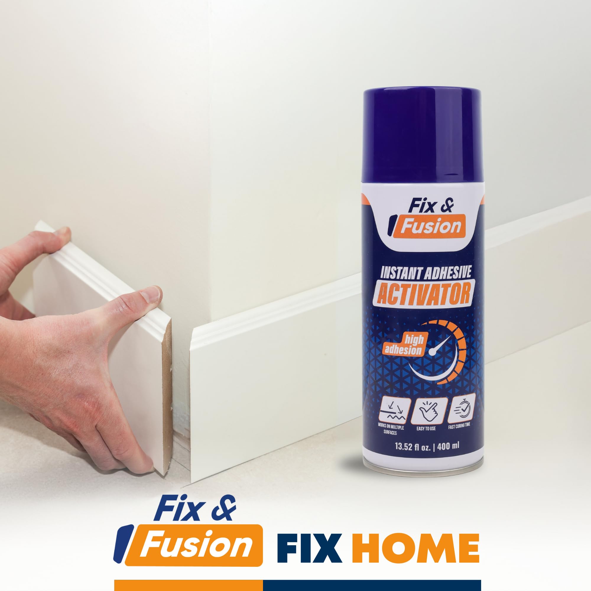 FIX & FUSION Activateur Spray (400 ml) | Accélérateur Séchage pour Colle Cyanoacrylate (CA) Super Glue | Bois, Plastique, Caoutchouc, Granit & Bricolage | Adhérence Renforcée, Séchage Rapide (2 Pack)