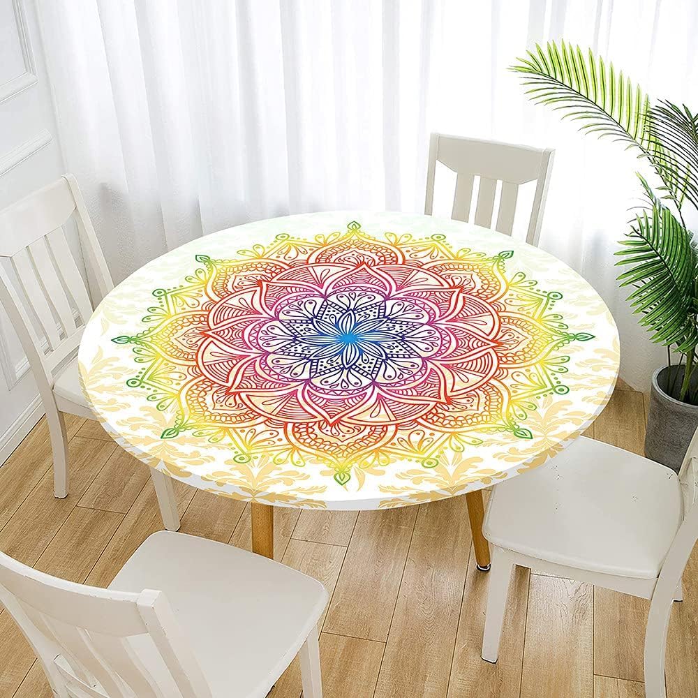 FANSU Round Tablecloth 70cm, Waterproof Round Table Cover Mandala Wipe Clean Table Protector for Kitchen Dining Room, Great for Diameter of Table 50-60