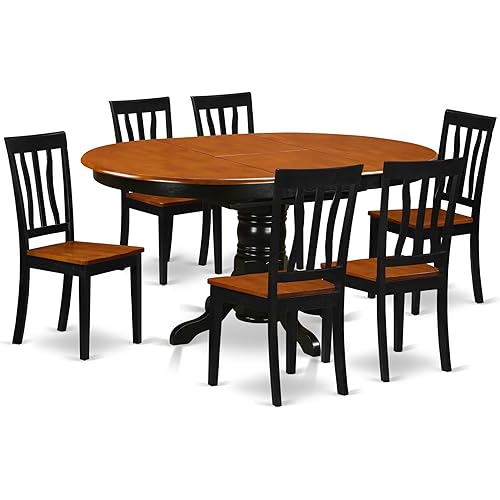 East West Furniture AVAT7-BLK-W 7 Piece Modern Dining Table Set Consist of an Oval Wooden Table with Butterfly Leaf and 6 Dining Room Chairs, 42x60 Inch, Black & Cherry