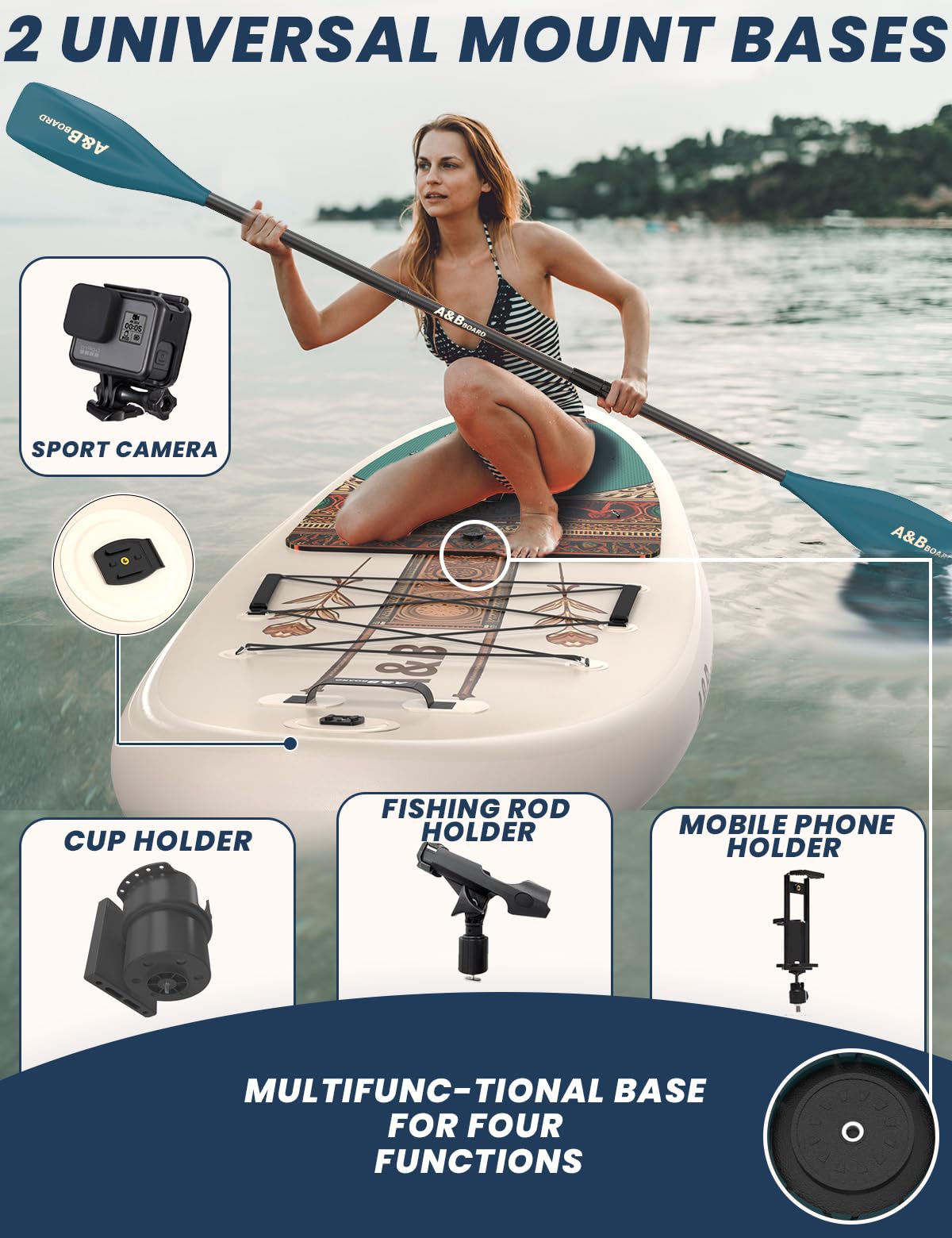 ABBOARD Stand Up Paddling Board Aufblasbar 335cm - Standup Paddle Board mit Premium Zubehör,SUP Board 200kg Tragkraft für 2 Personen Familien Anfänger