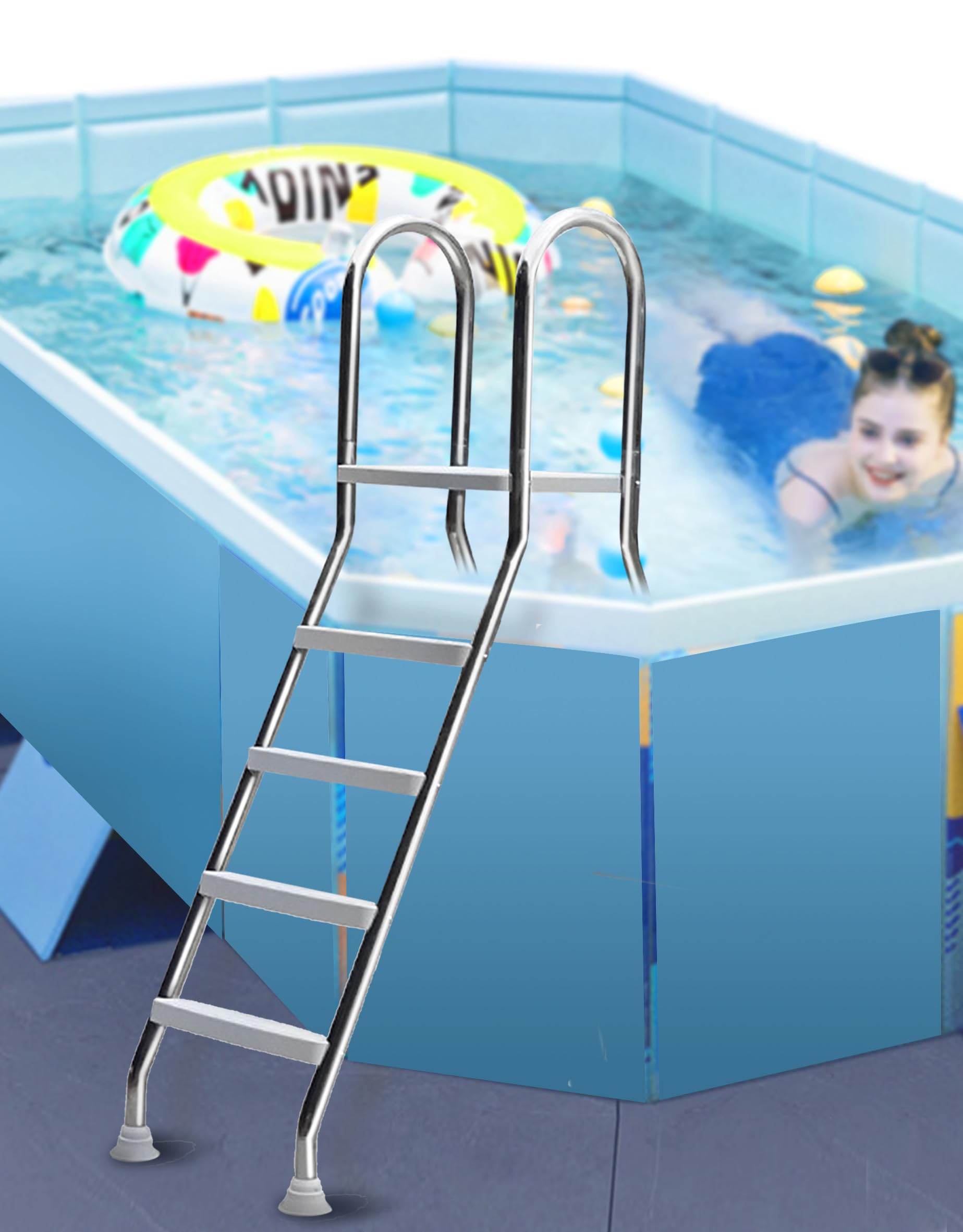 BOTOWI Scaletta Antiscivolo per Piscina, Scaletta per Piscina Fuori Terra, Scala di Sicurezza per Piscina Fuori Terra, Scaletta Rimovibile in Acciaio Inox per Piscine Pesanti, Carico 250kg