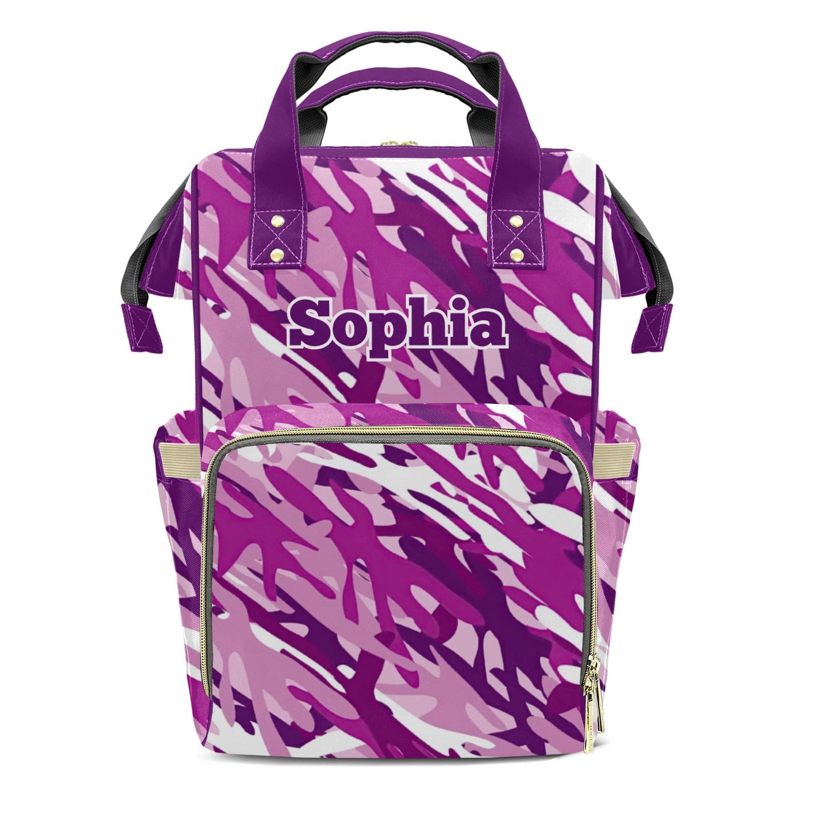 Purple Camouflage Mommy Bag for Baby Girl Custom Diaper Bag Backpack Waterproof Multi-Function Travel Camping Picnic Diaper Carrying Bag