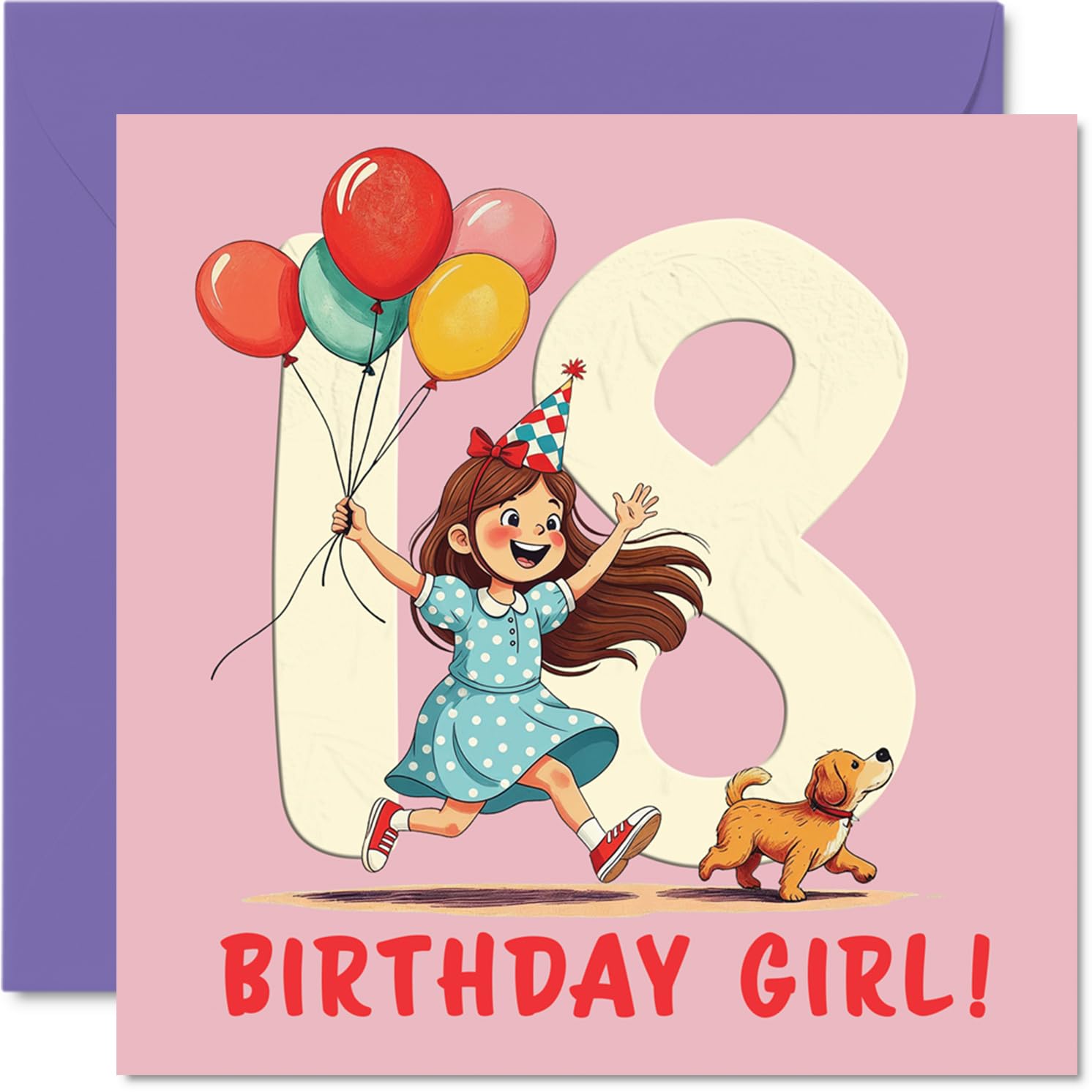 18th Birthday Cards for Women - Balloon Girl - Happy Birthday Card for 18 Year Old Woman Sister Cousin Daughter Granddaughter, 145mm Bday Greeting Cards