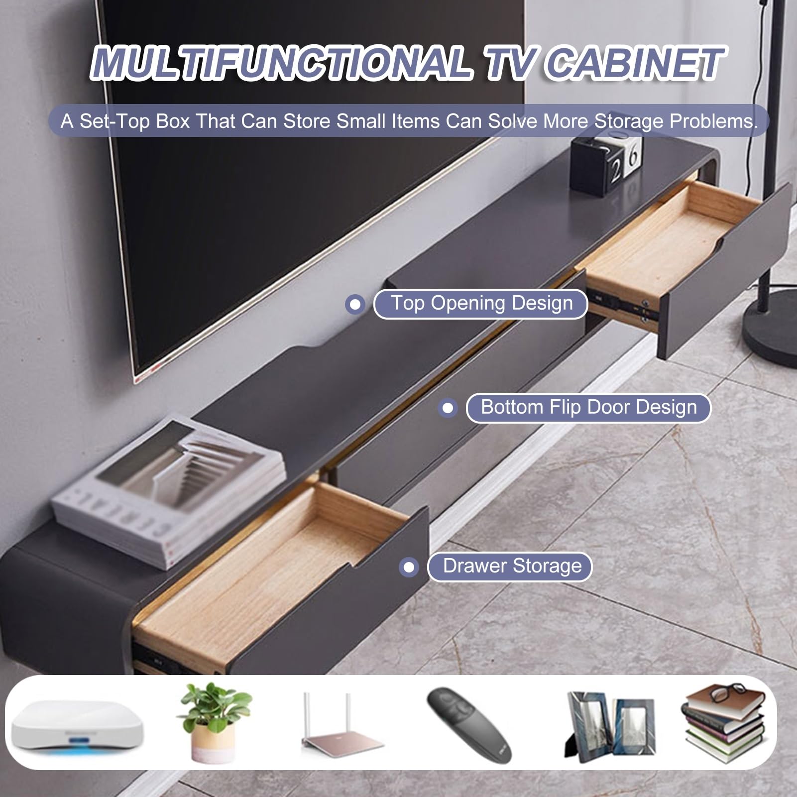 Moderne TV Wandhalterung mit Kabelmanagement Elegante Schwarz Schwimmende TV Konsole für Fernseher bis 60 Zoll Stilvolle Home Entertainment Lösung