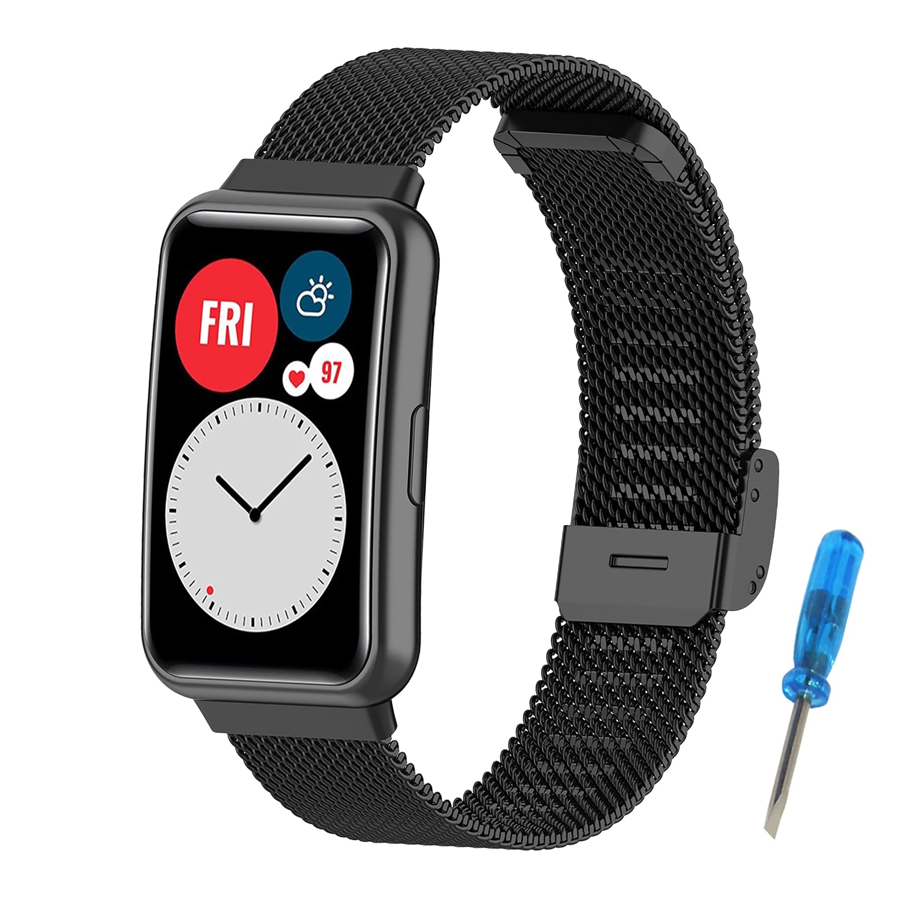 SenMoreStrap Compatible with Huawei Watch Fit Replacement Wristband Classic Metal Stainless Steel Straps for Huawei Watch Fit