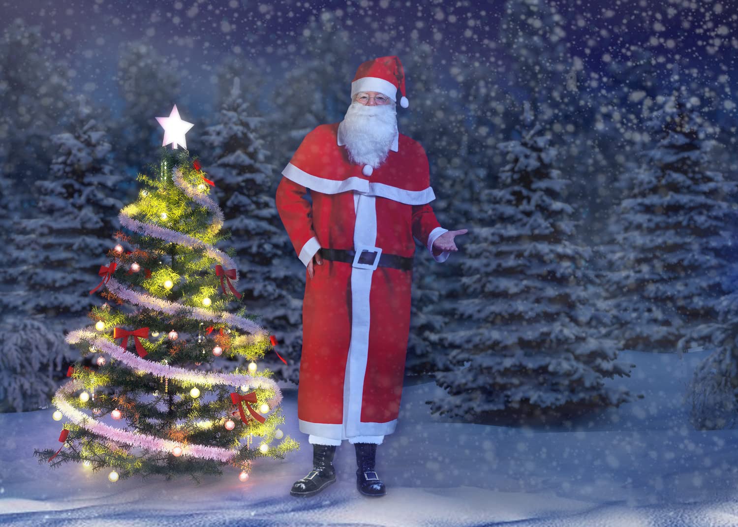 Idena 8580108 - Zestaw kostiumów Mikołaja, Santa, Father Christmas, czapka, broda, płaszcz, pas, peleryna
