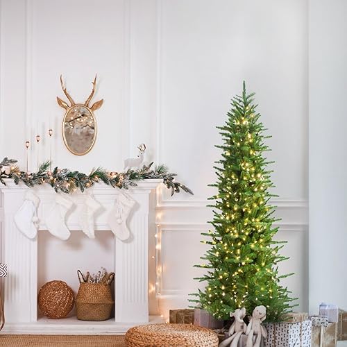 Miniatura 21 de Fraser Hill Farm Árbol de Navidad artificial de pino carmelo preiluminado de 7.5 pies con luces LED dobles multicolor y blanco cálido, follaje LED