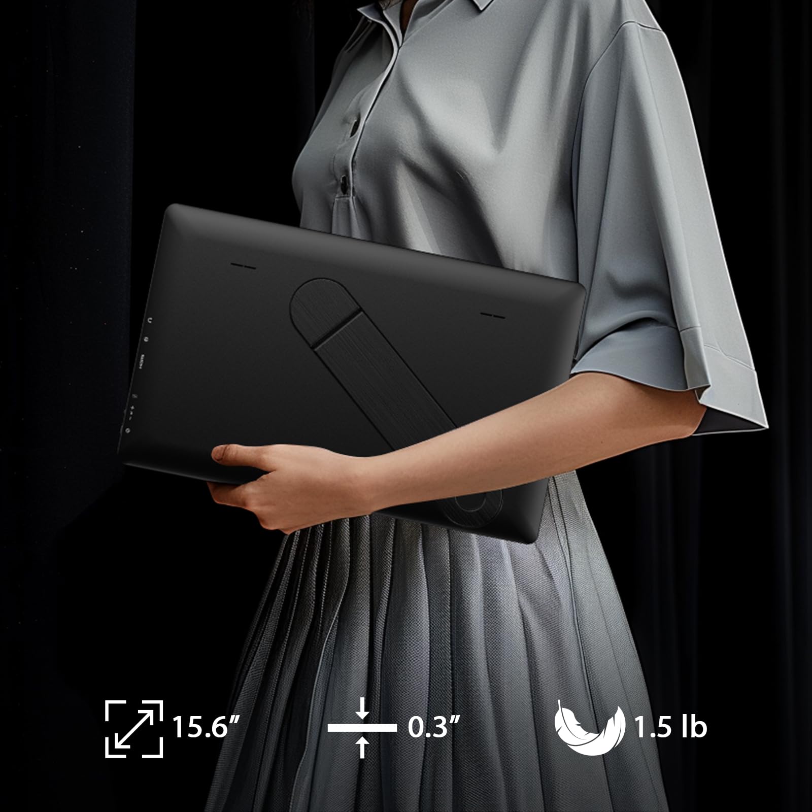 QQH Portable Monitor, 15.6" FHD 1080P IPS Travel Monitor Kickstand for Laptop with HDR, Ultra Slim, Eye Care, Plug&Play USB C HDMI External Second Screen for PC Phone MAC PS5 Xbox Switch